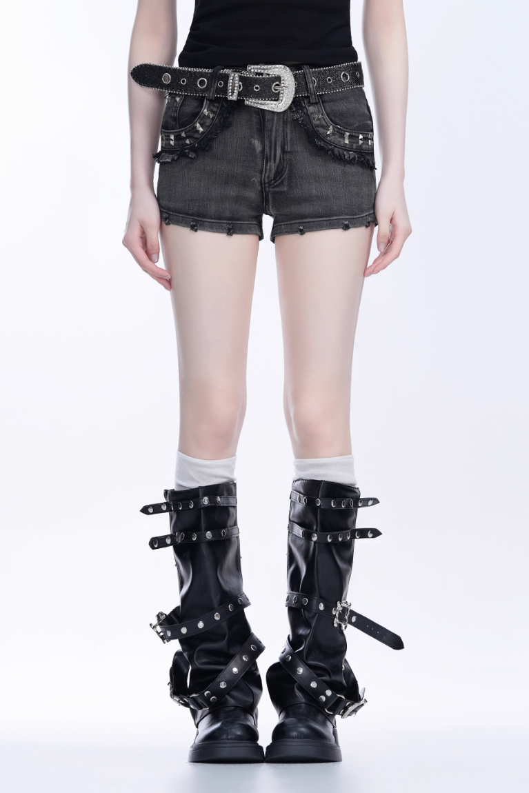 metal studs denim short pants ZC19315