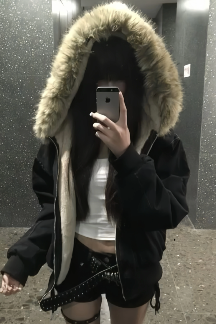 ファーコート スタンドカラーフェイクファークロップドコート ／ stand collar