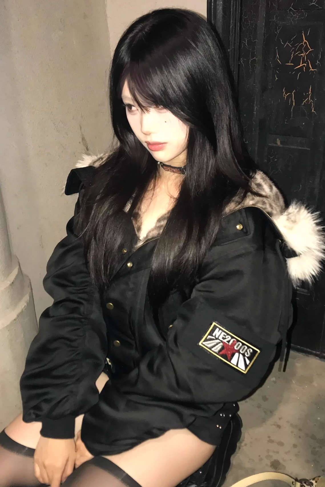 black cat fur down ZC30091