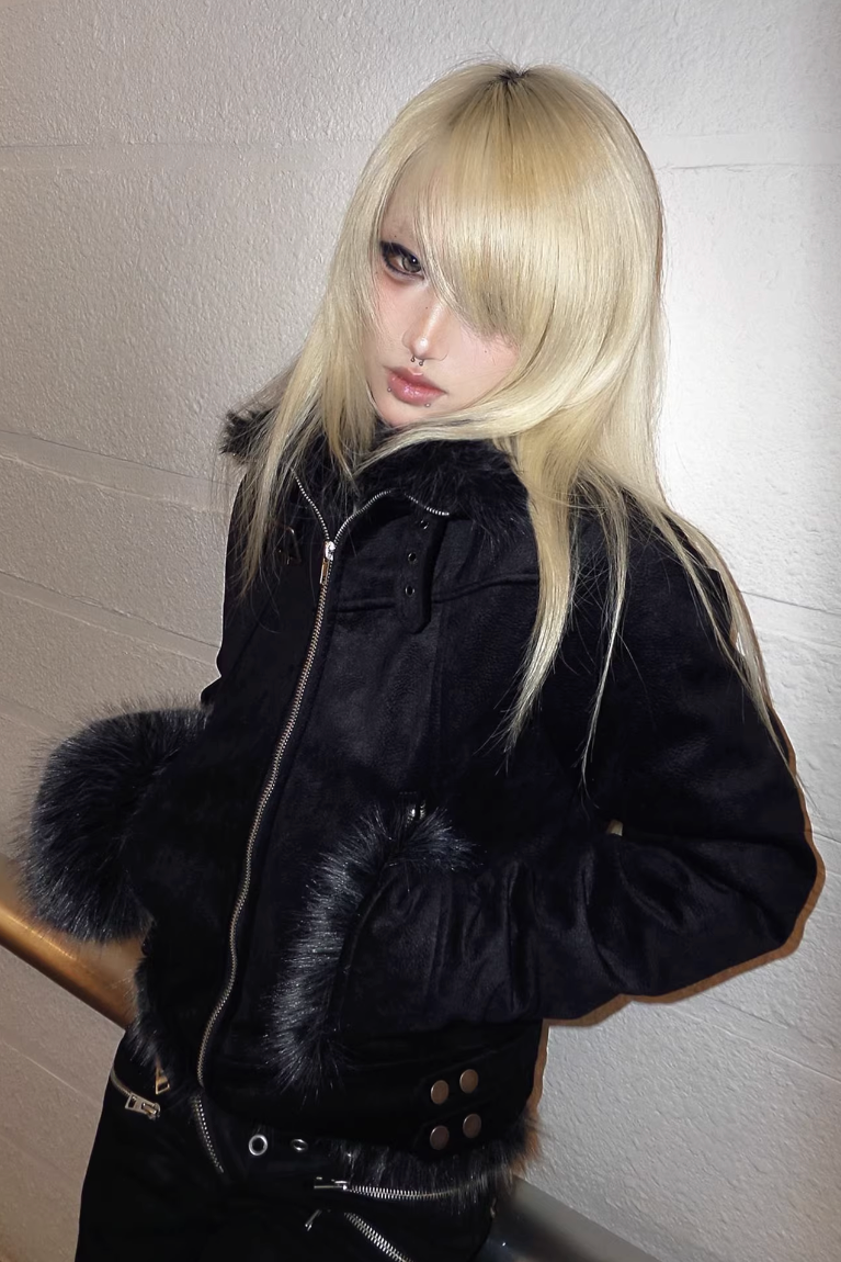 dark zip fur blouson ZC30105