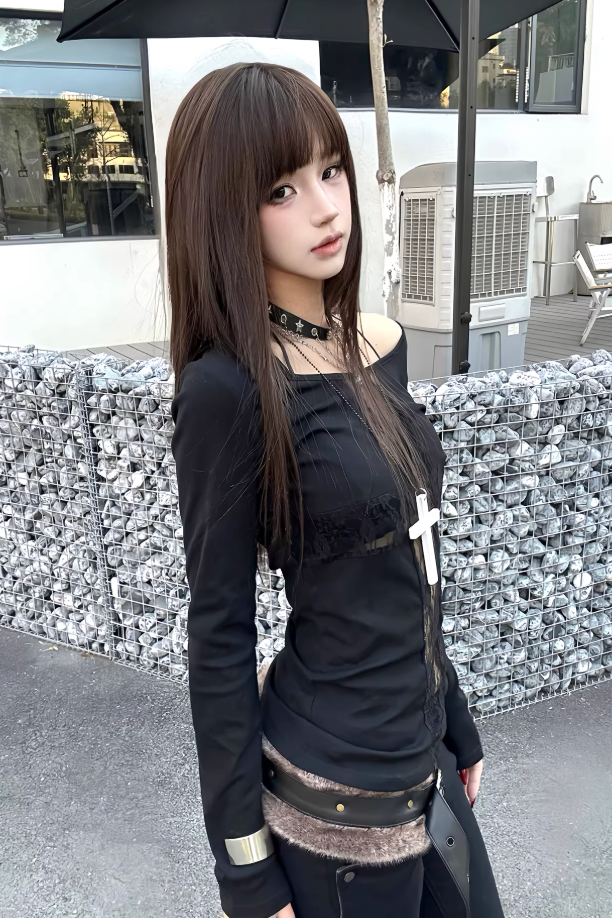 gothic cross lace long tee ZC21225