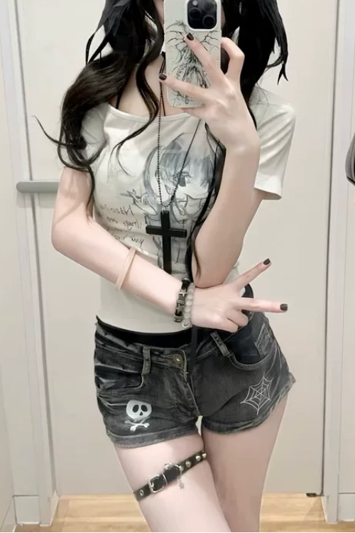 rock skull short pants ZC19413
