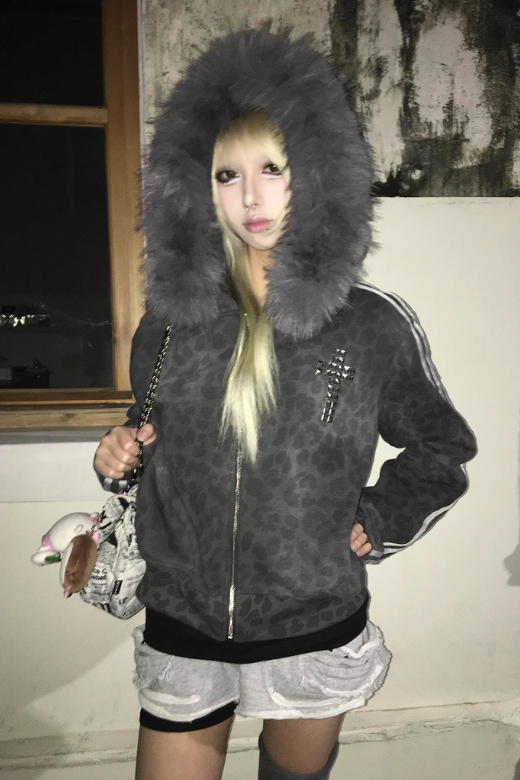 leopard fur track jacket ZC30097