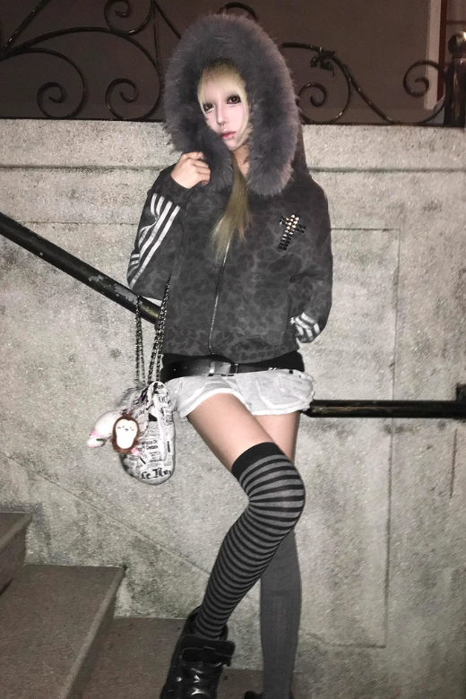 leopard fur track jacket ZC30097