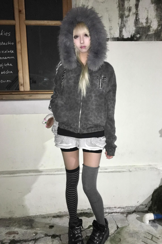 leopard fur track jacket ZC30097