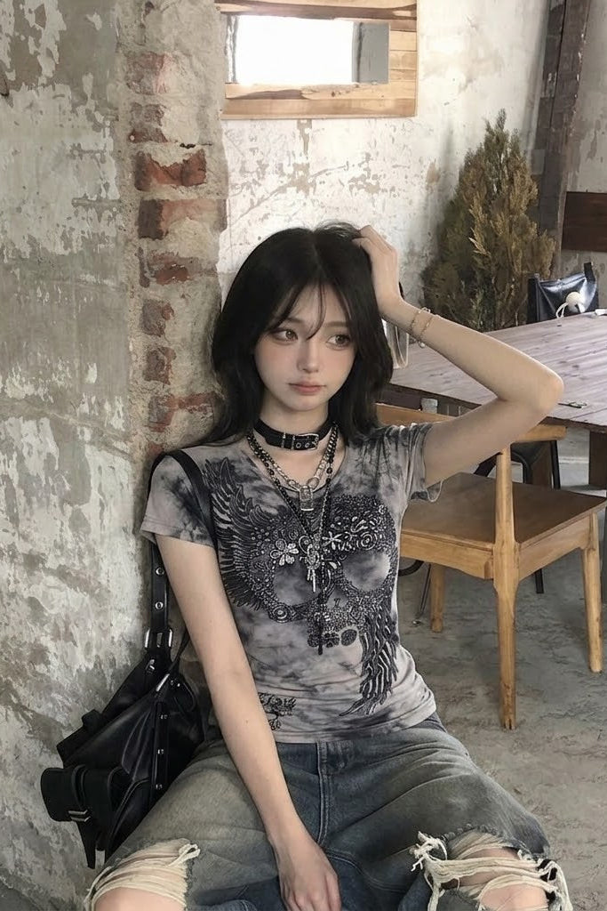 smoke skull punk tee ZC21330
