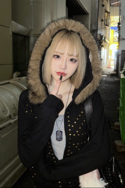 brit stud fur hoodie ZC21027