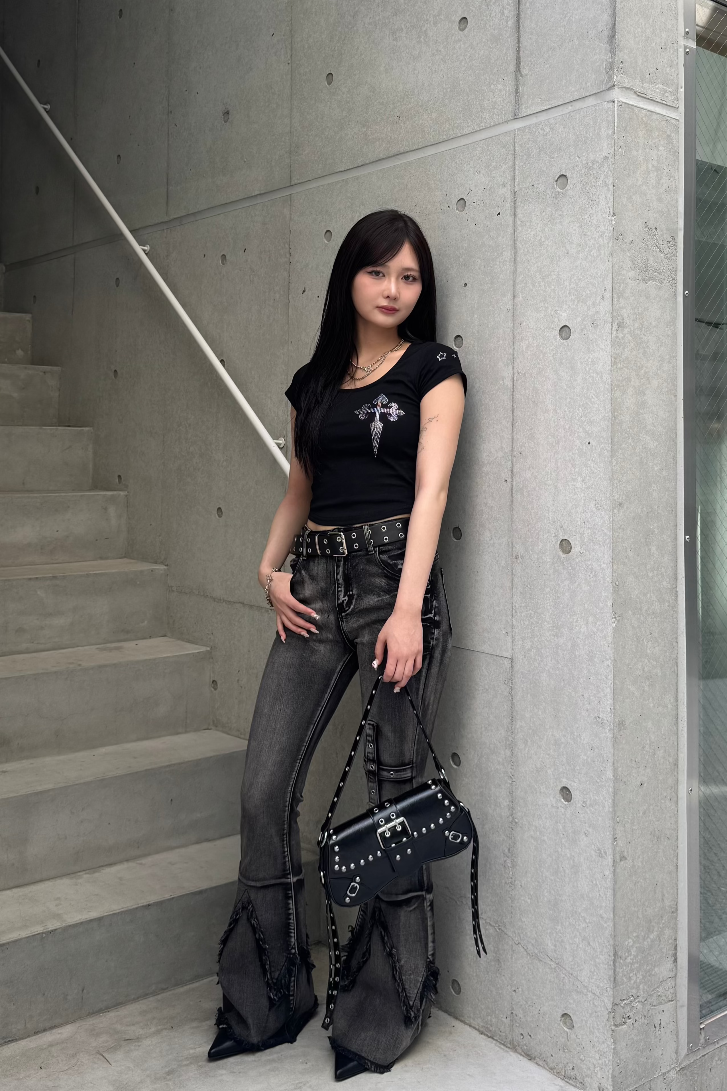 cross stone cropped T-shirt ZC20853