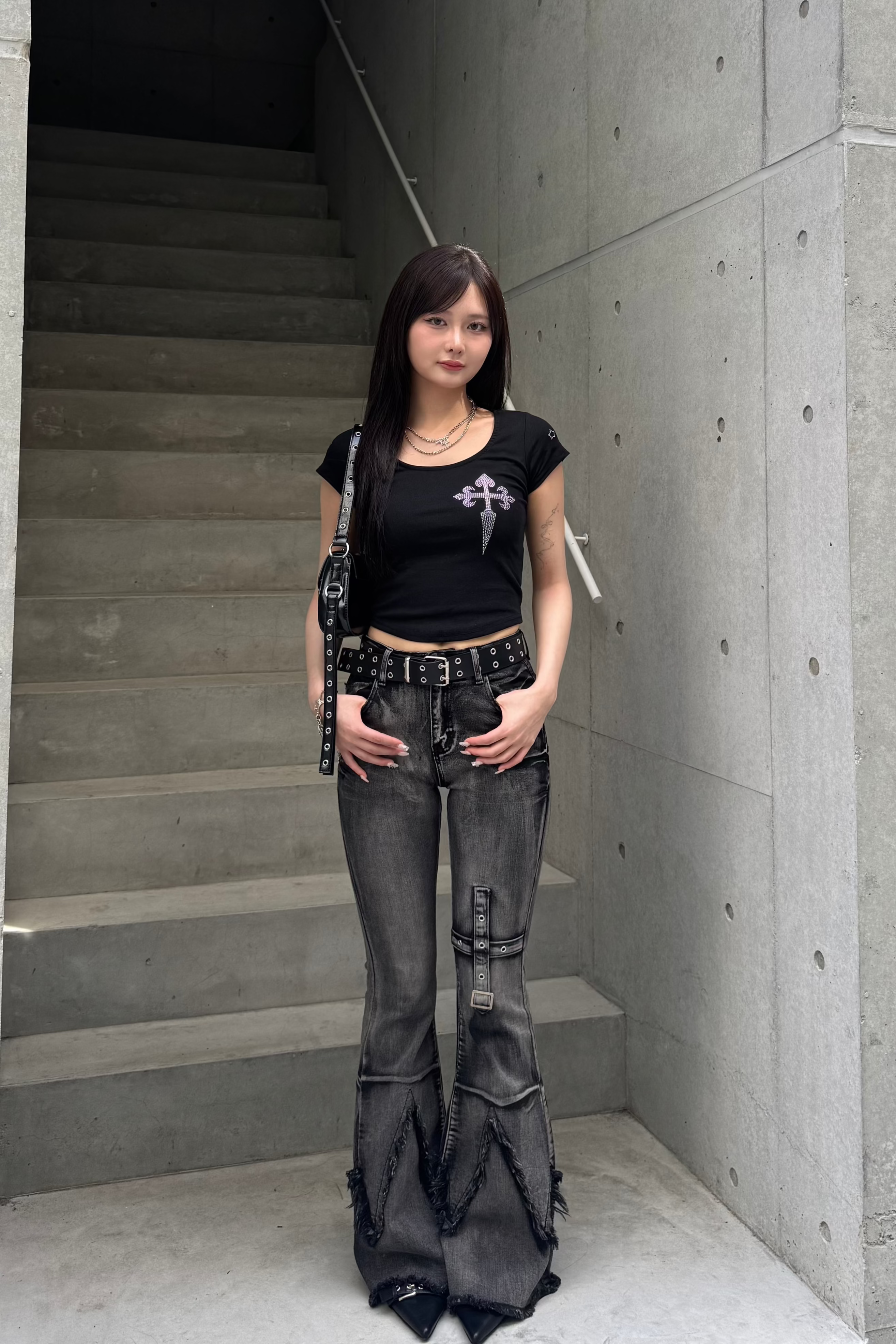 cross stone cropped T-shirt ZC20853