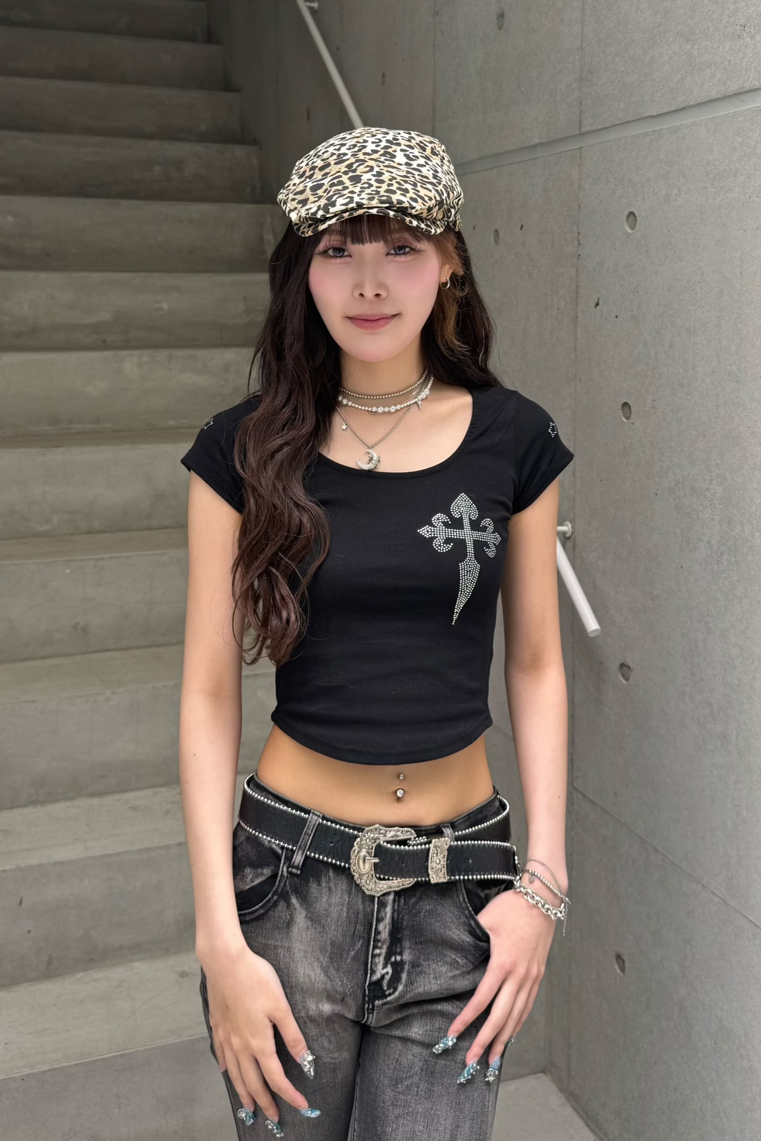 cross stone cropped T-shirt ZC20853