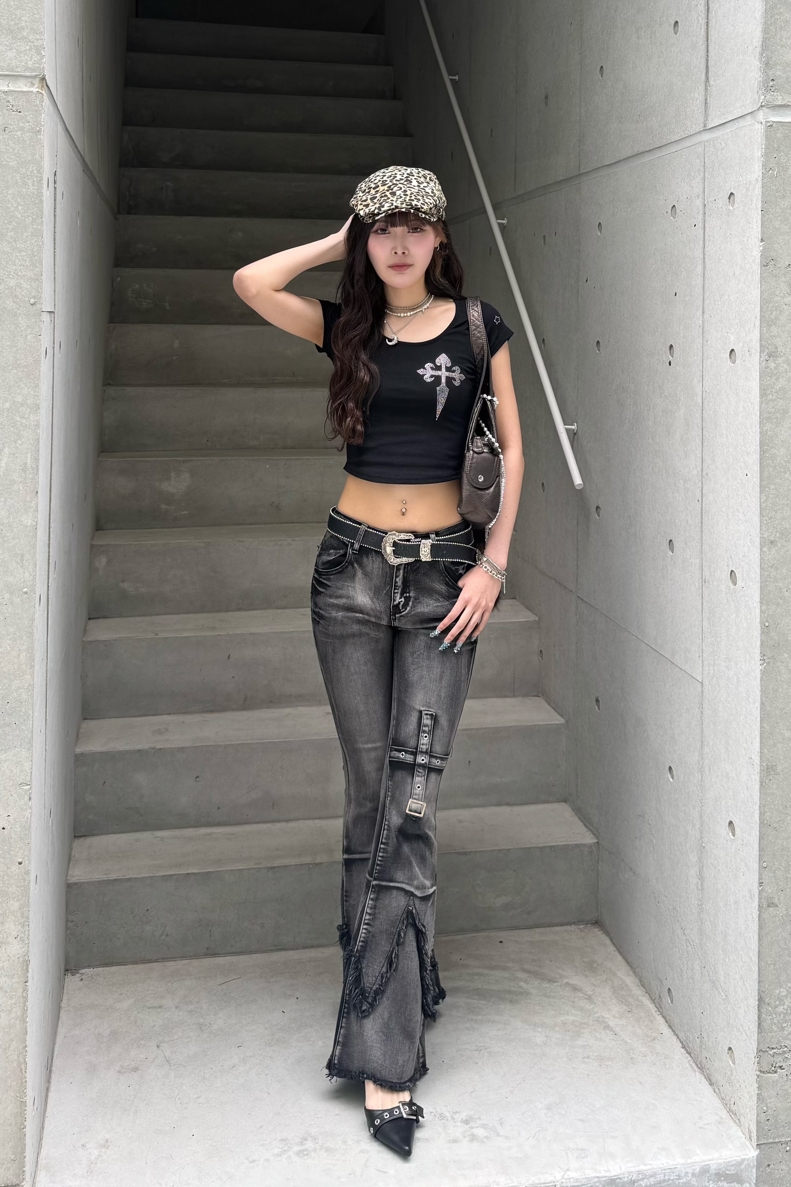 cross stone cropped T-shirt ZC20853