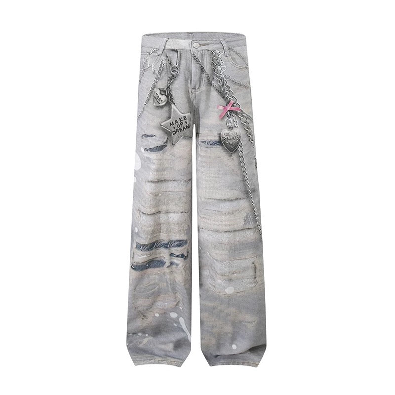 silver chain accent jeans ZC19299