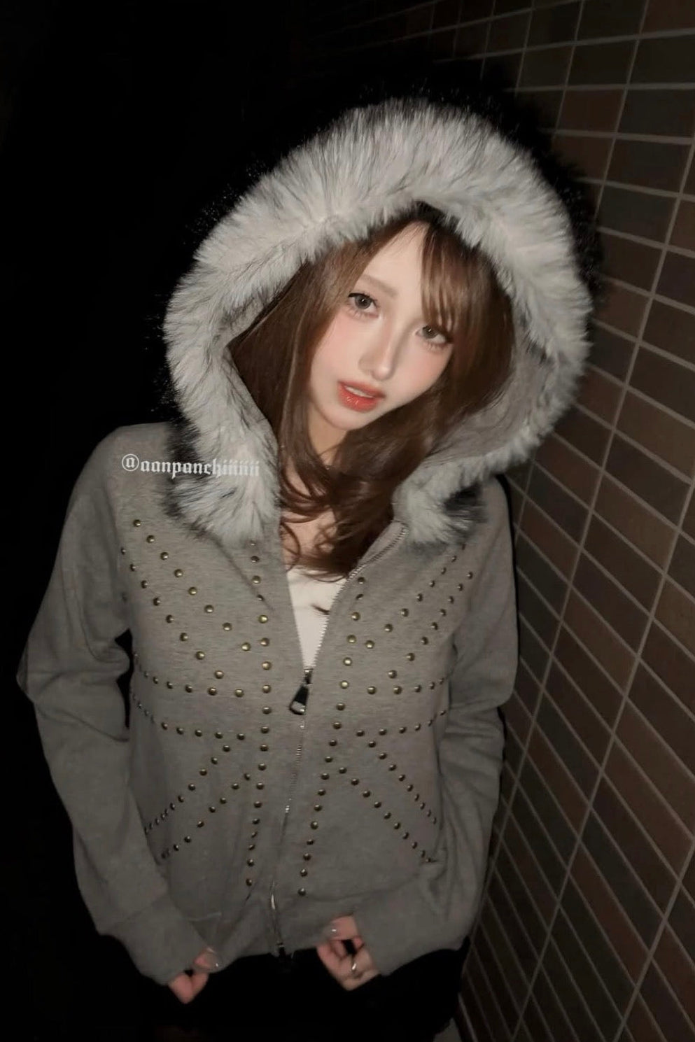brit stud fur hoodie ZC21027
