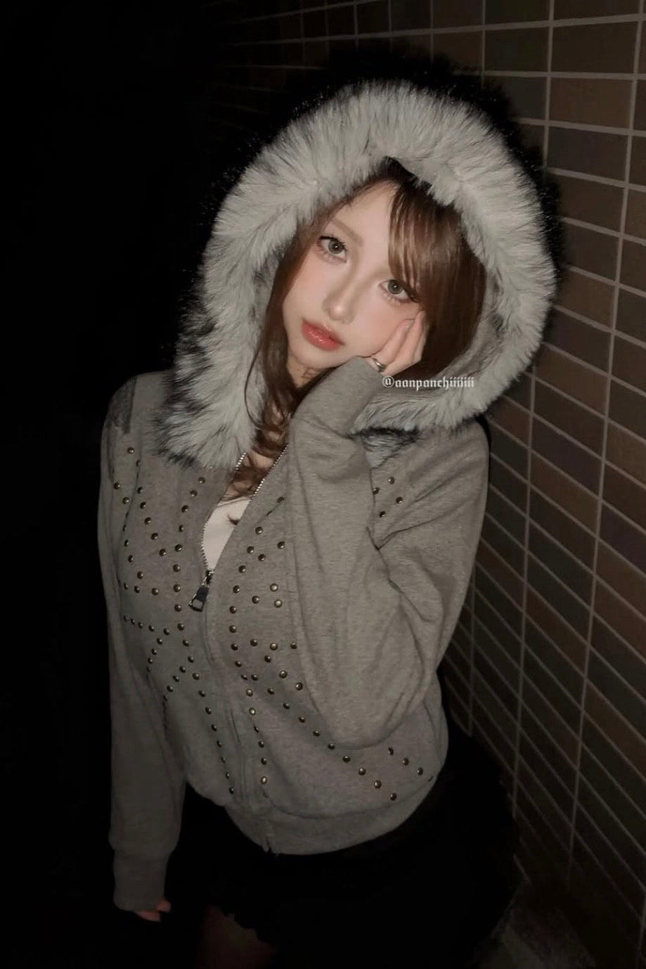 brit stud fur hoodie ZC21027