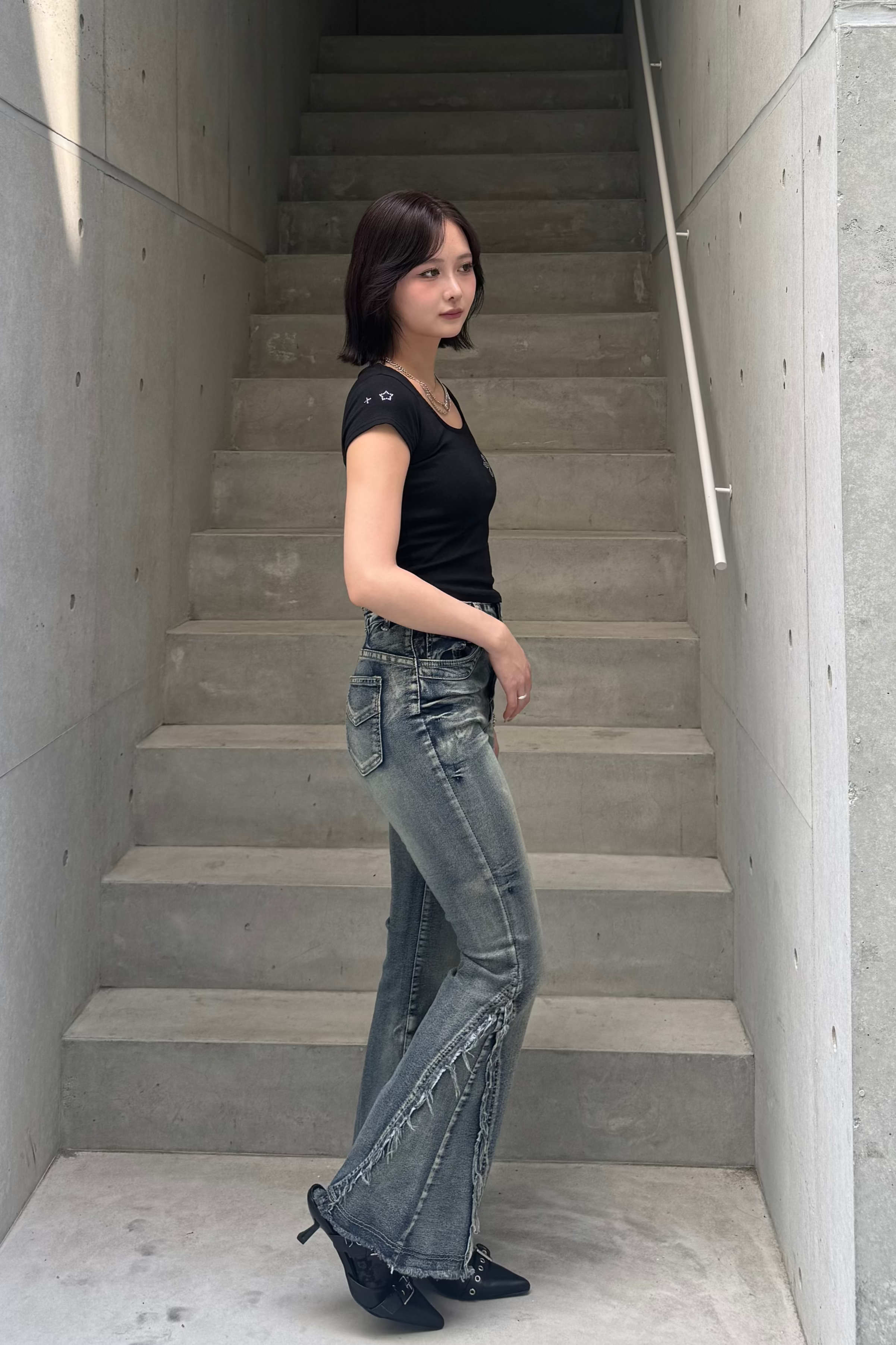 Washed Stretch Fringe Denim ZC19300