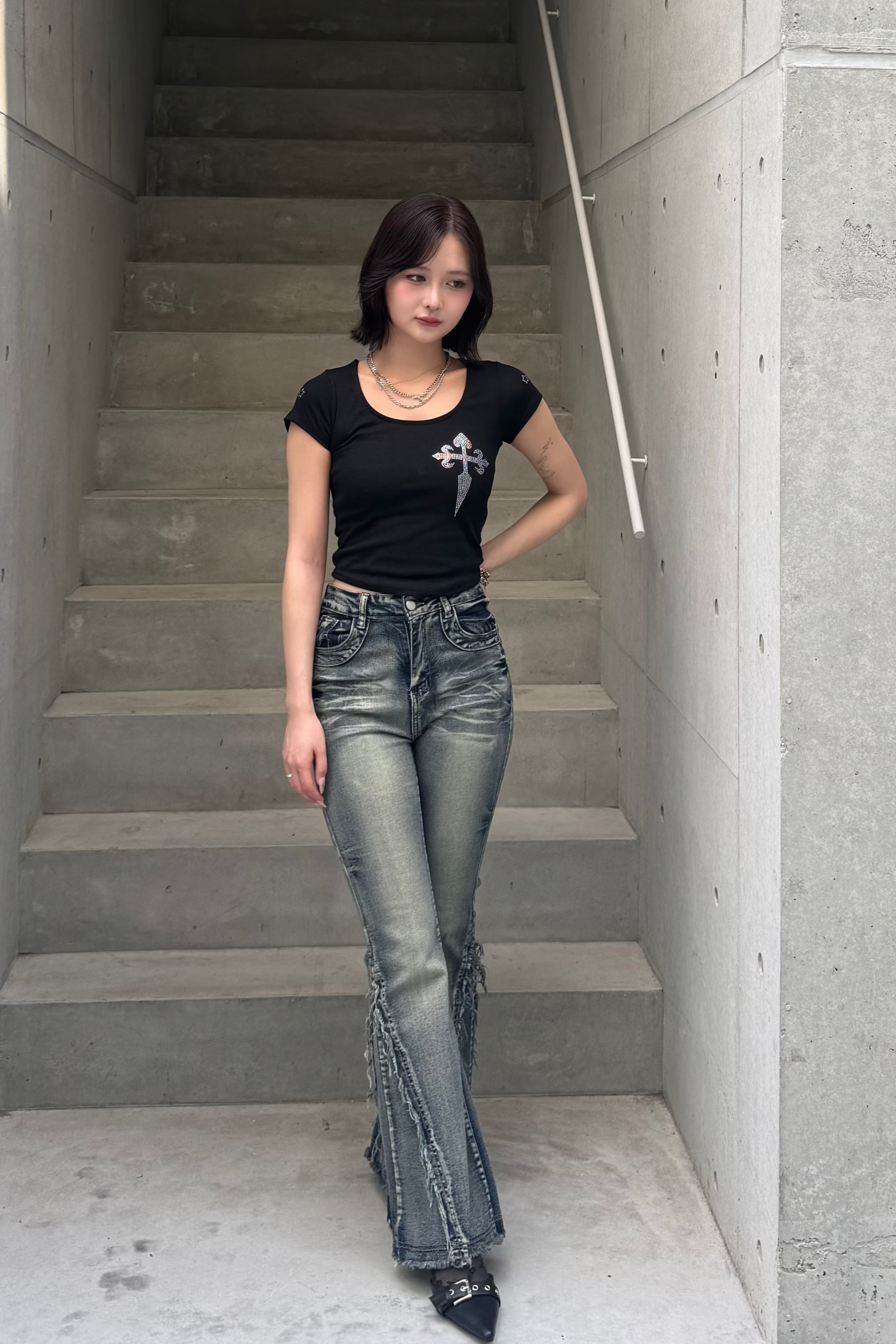 Washed Stretch Fringe Denim ZC19300