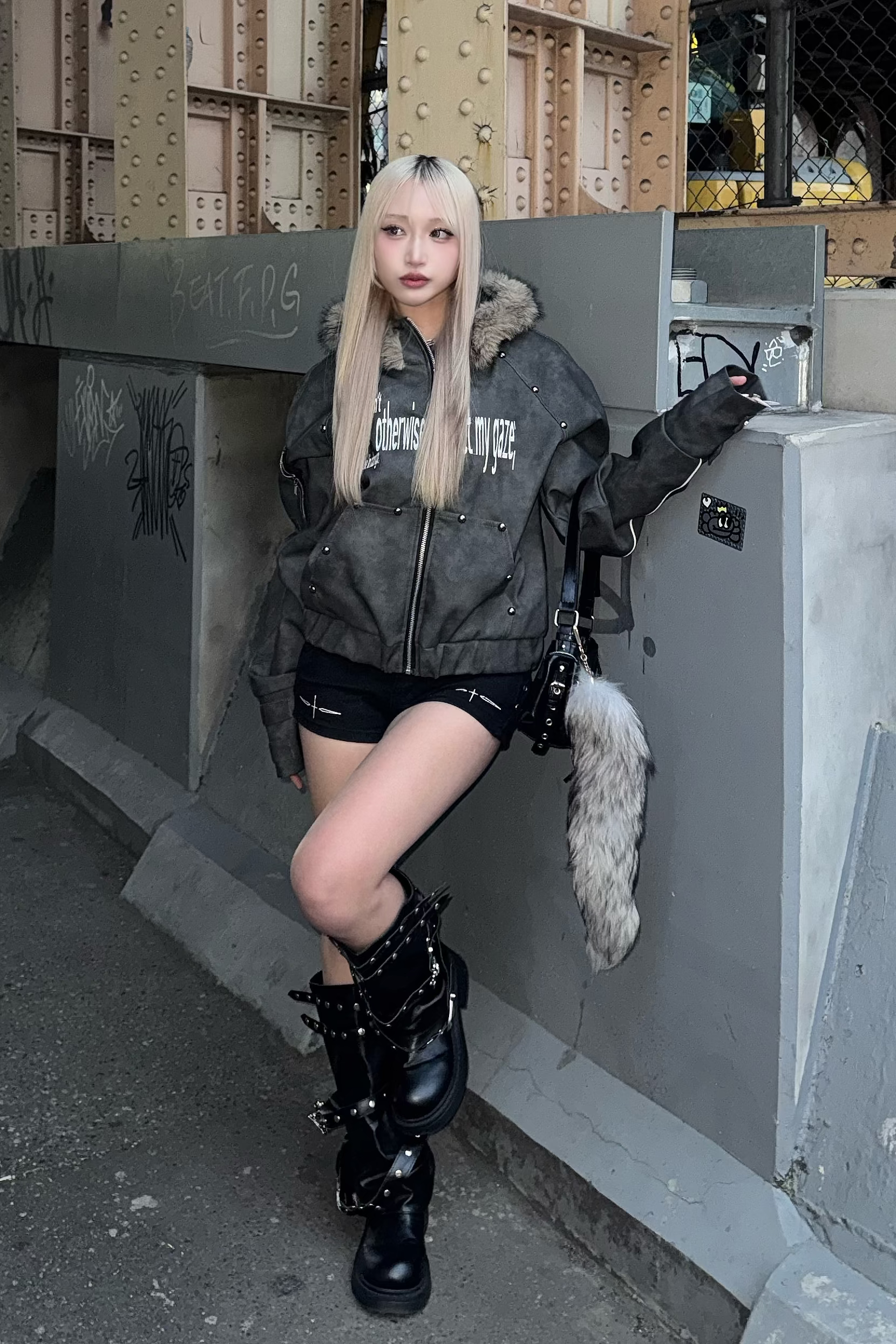 Heavy leather stud jacket ZC30109