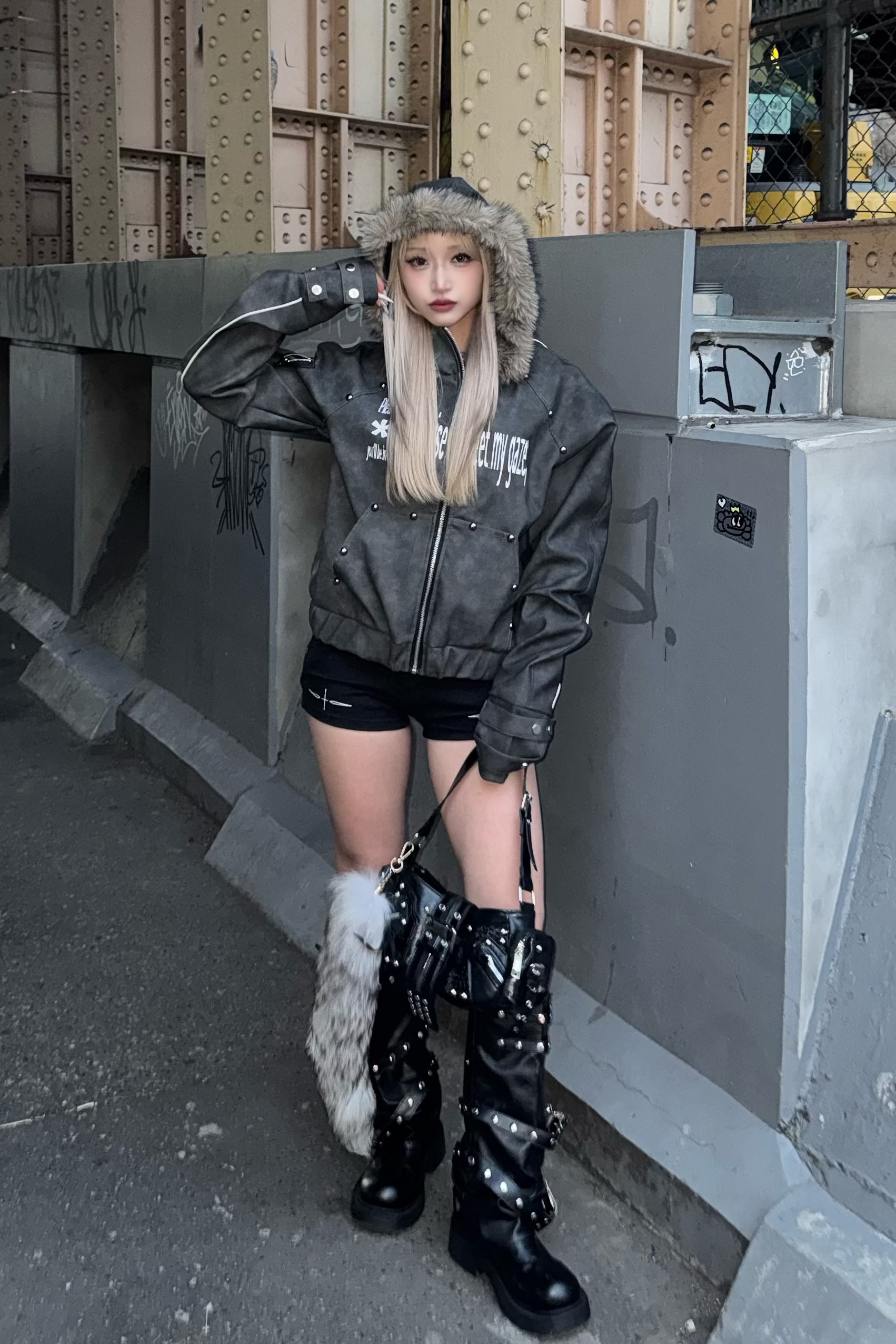 Heavy leather stud jacket ZC30109