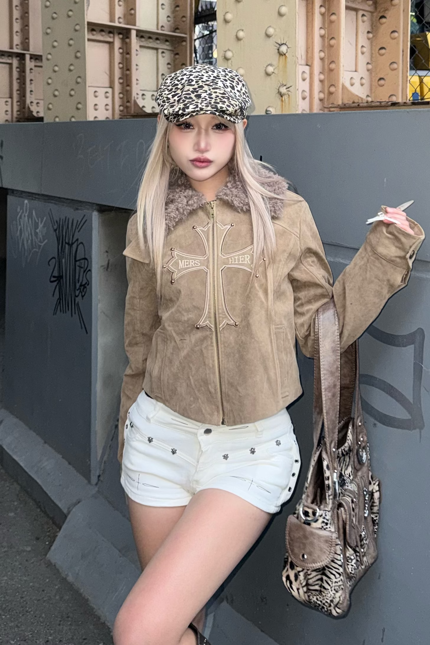 cross design suede jacket ZC30096