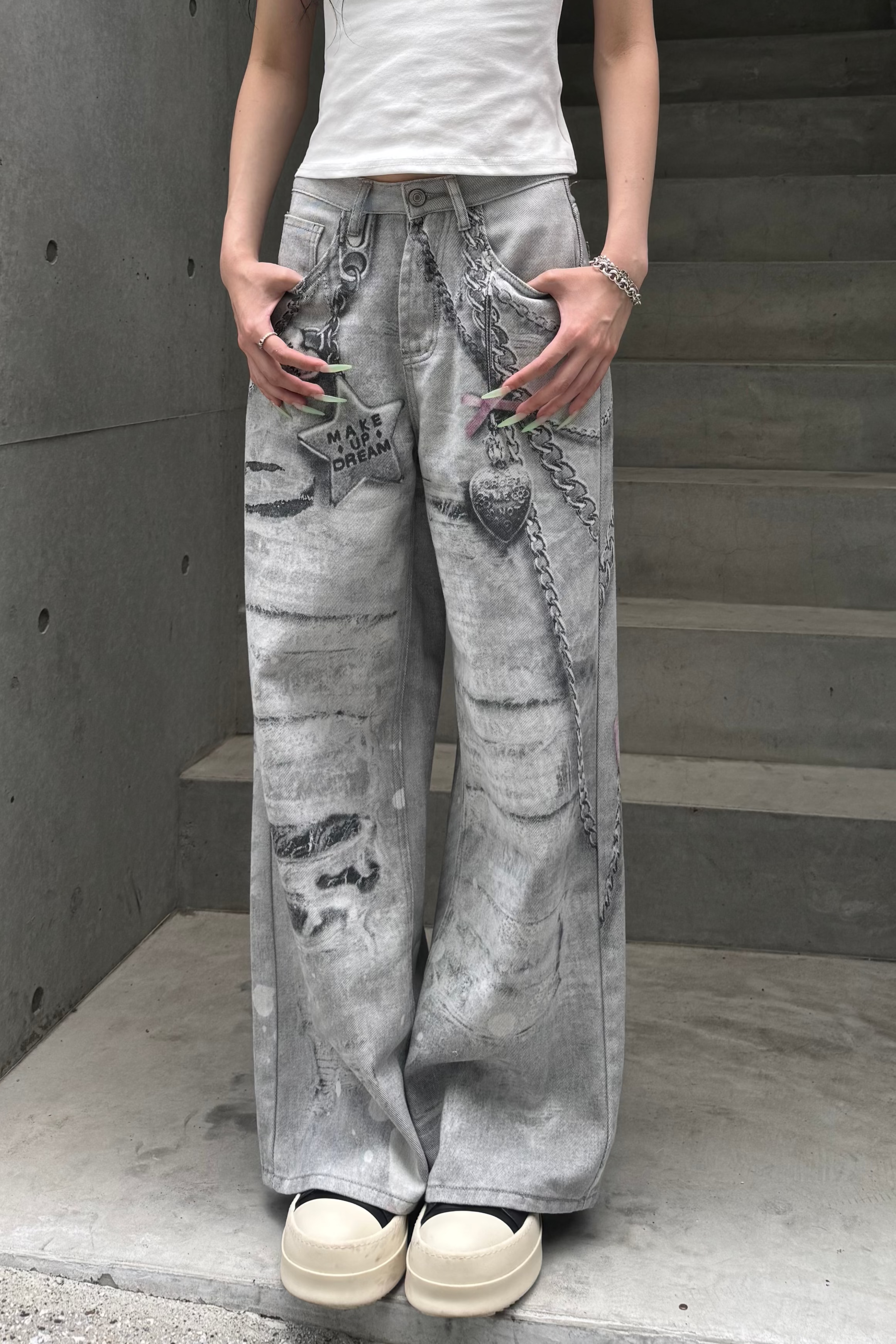 silver chain accent jeans ZC19299