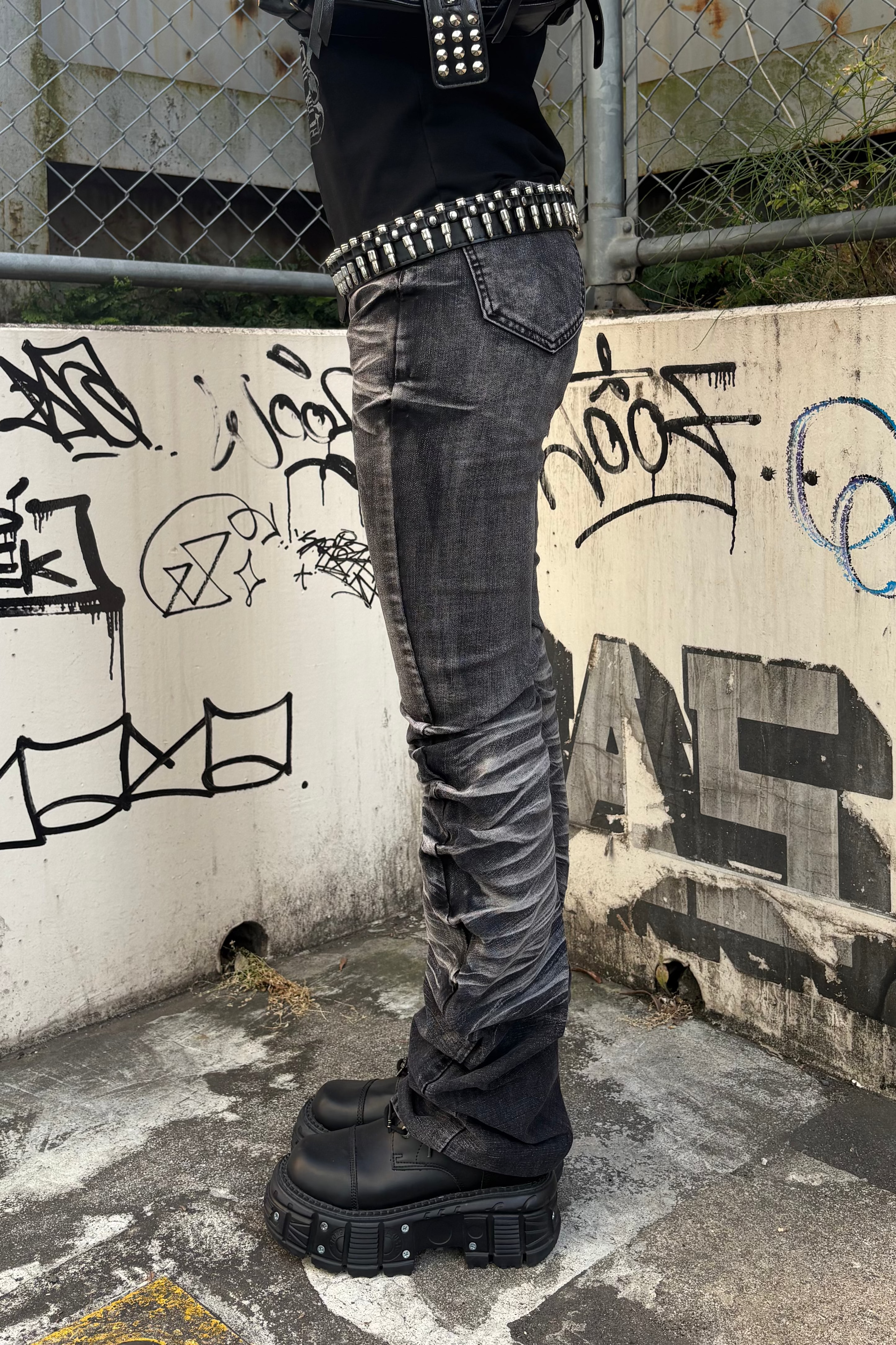 vintage wash gathere denim ZC19436