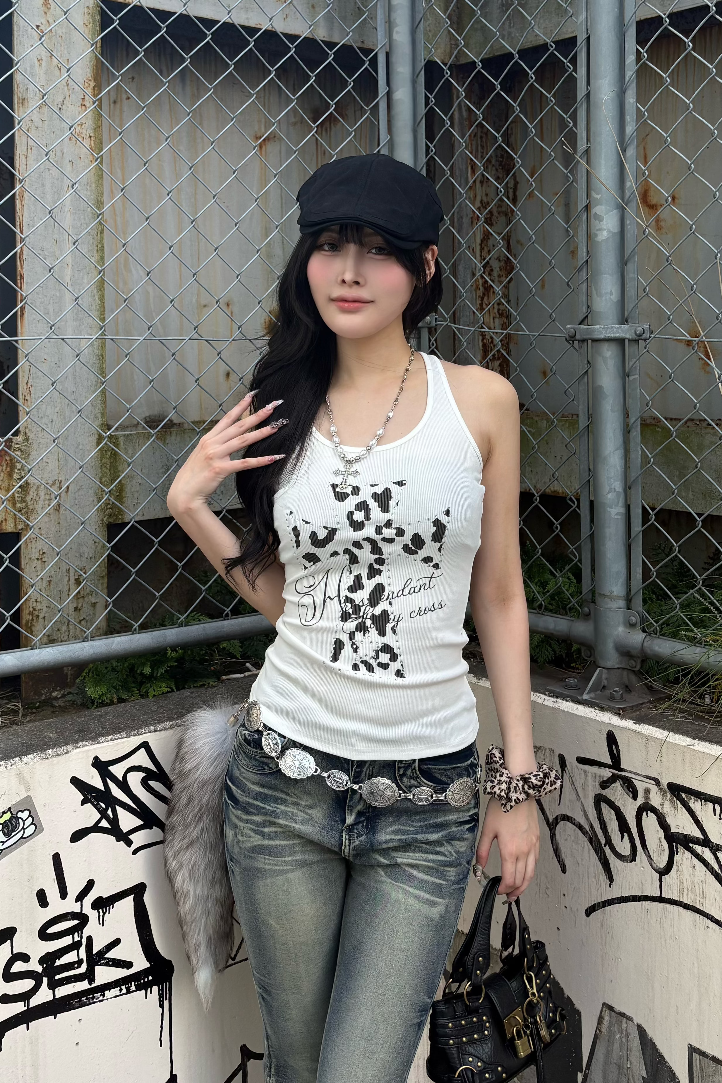 leopard cross tank top ZC21337