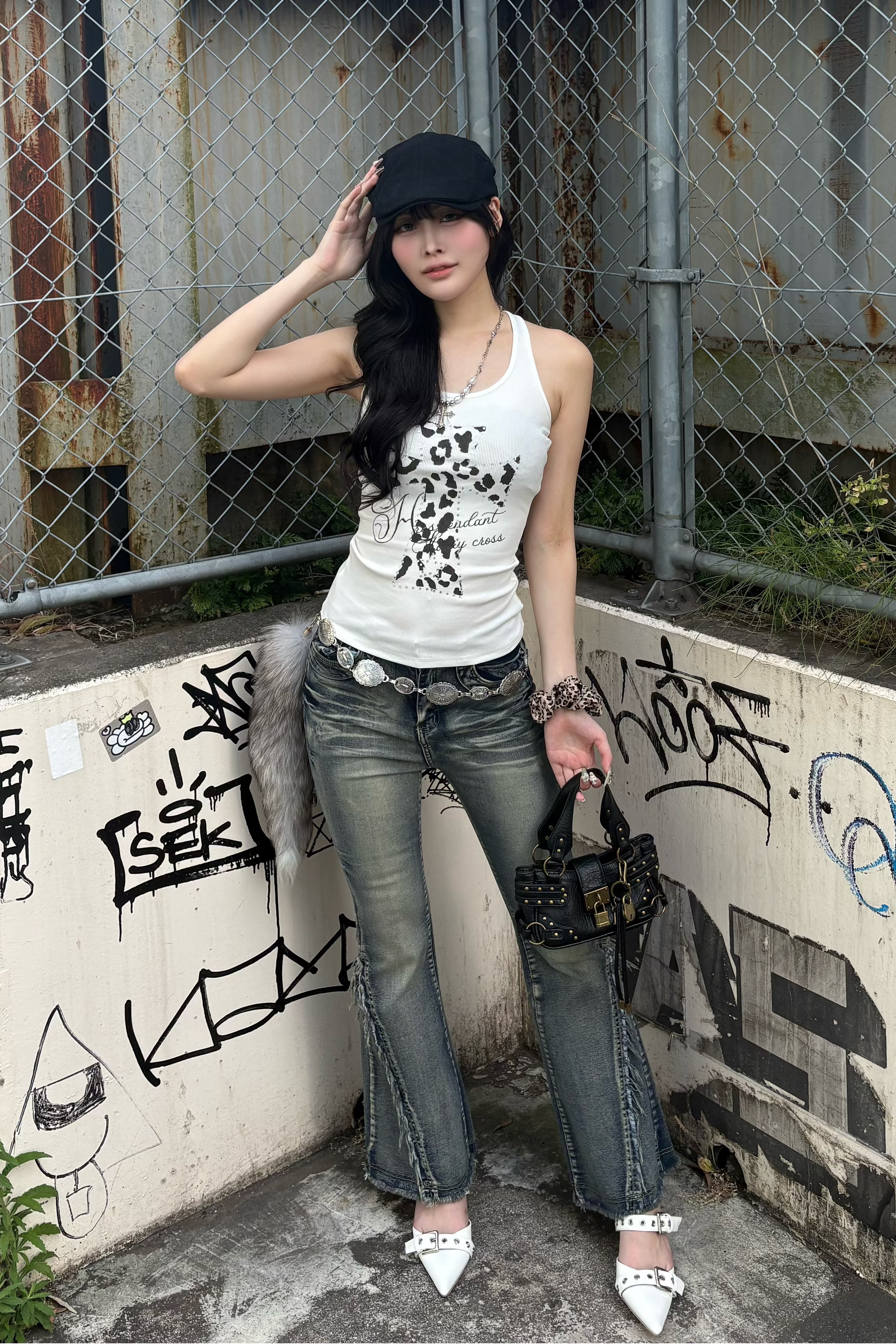 leopard cross tank top ZC21337
