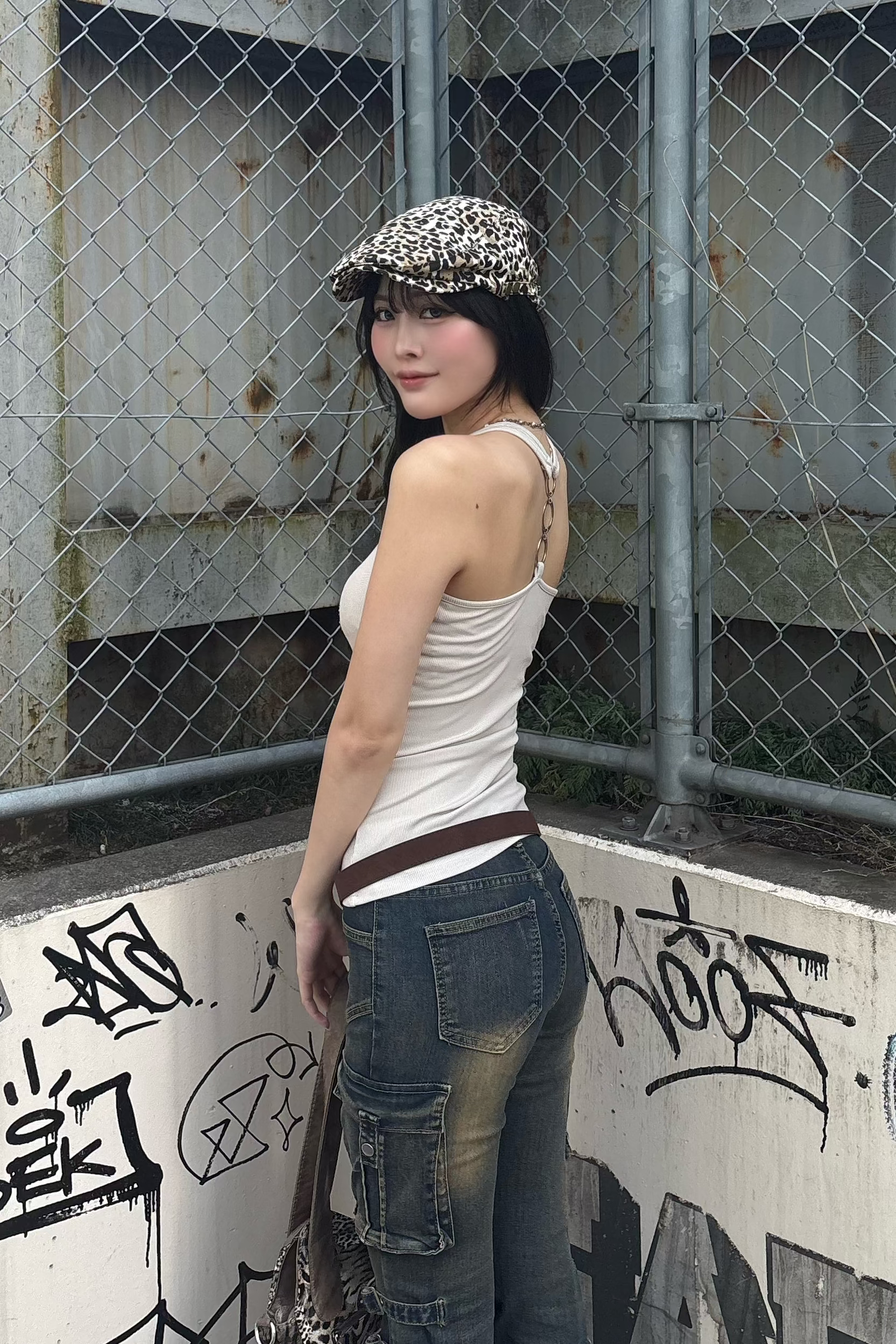 leopard cross tank top ZC21337