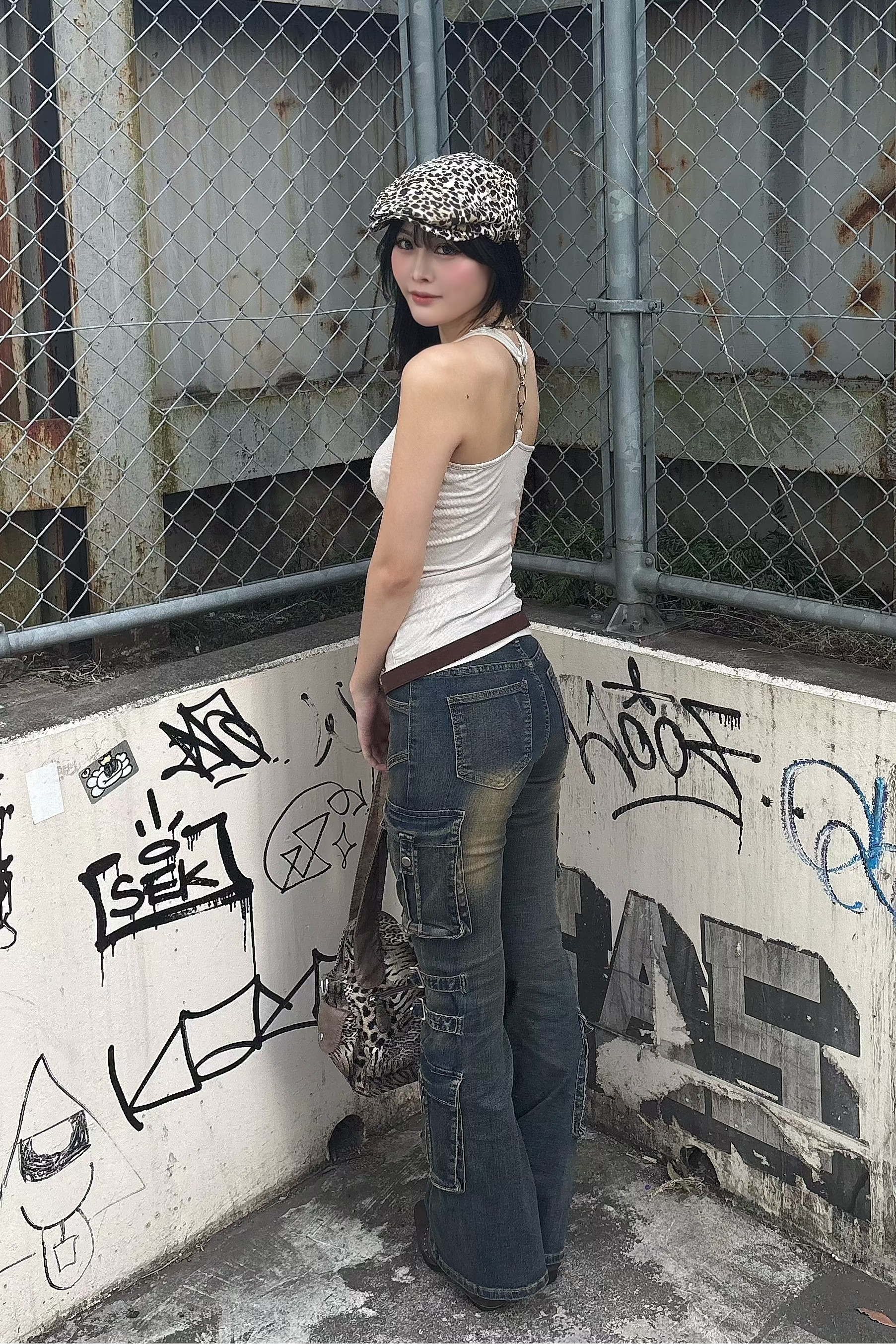 leopard cross tank top ZC21337