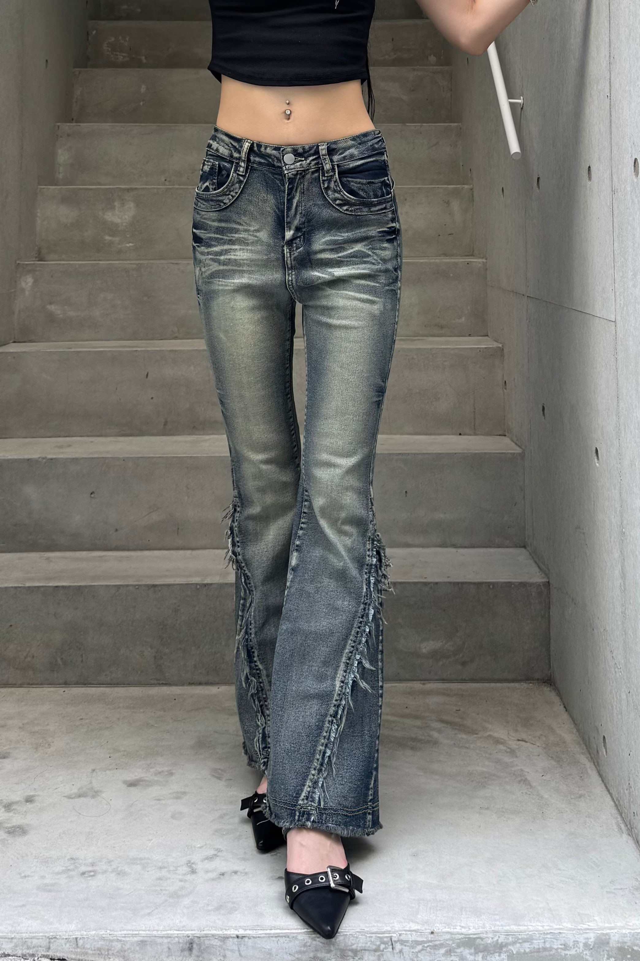 Washed Stretch Fringe Denim ZC19300
