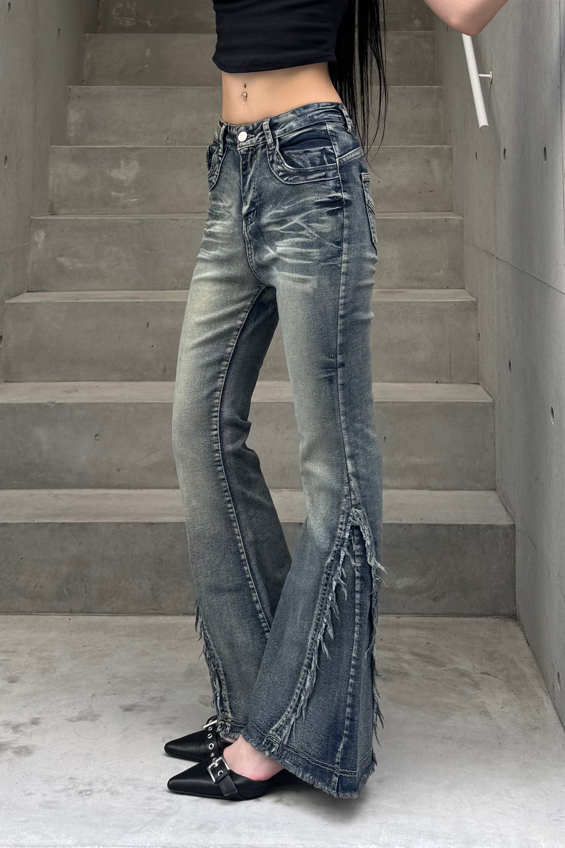 Washed Stretch Fringe Denim ZC19300