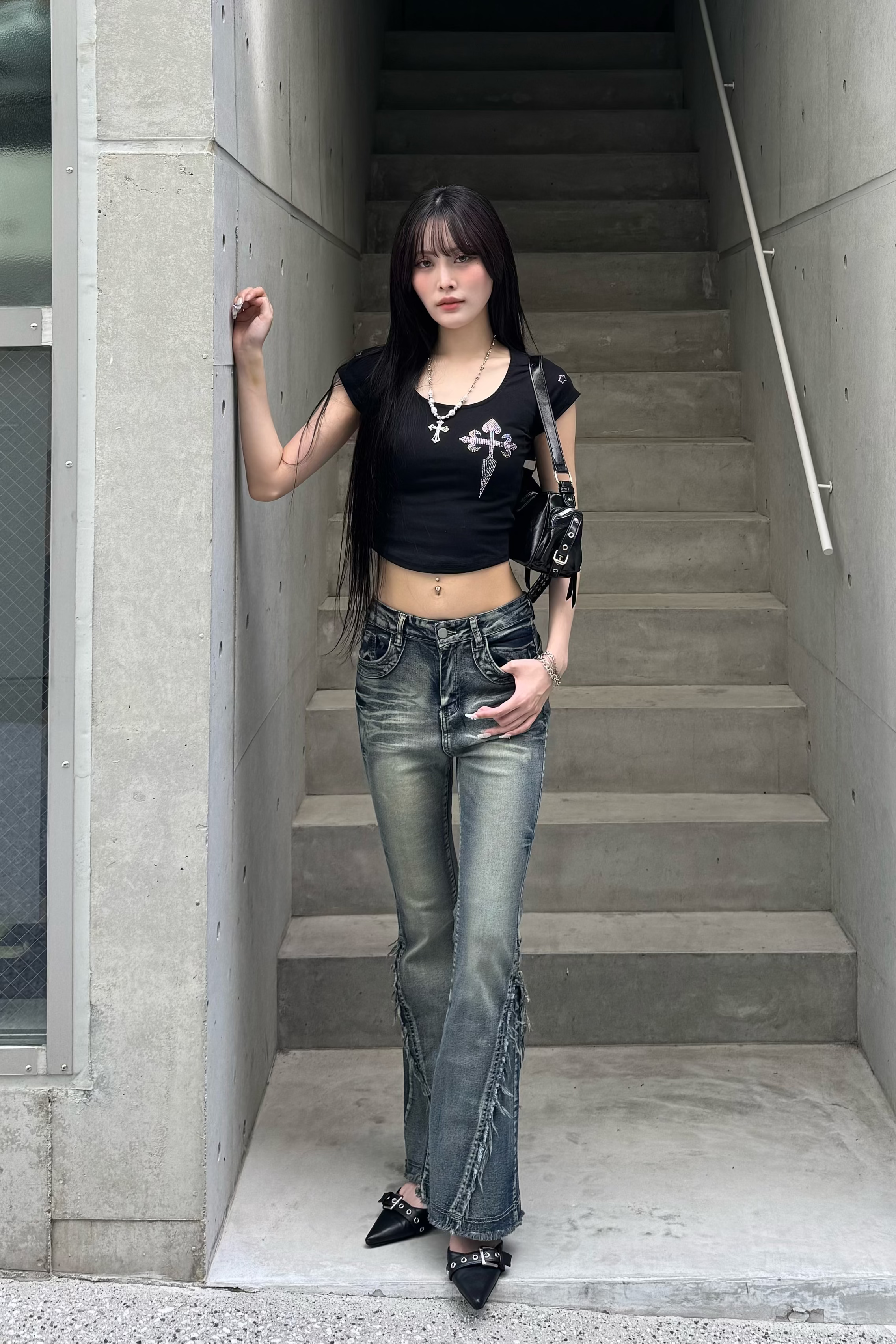 Washed Stretch Fringe Denim ZC19300