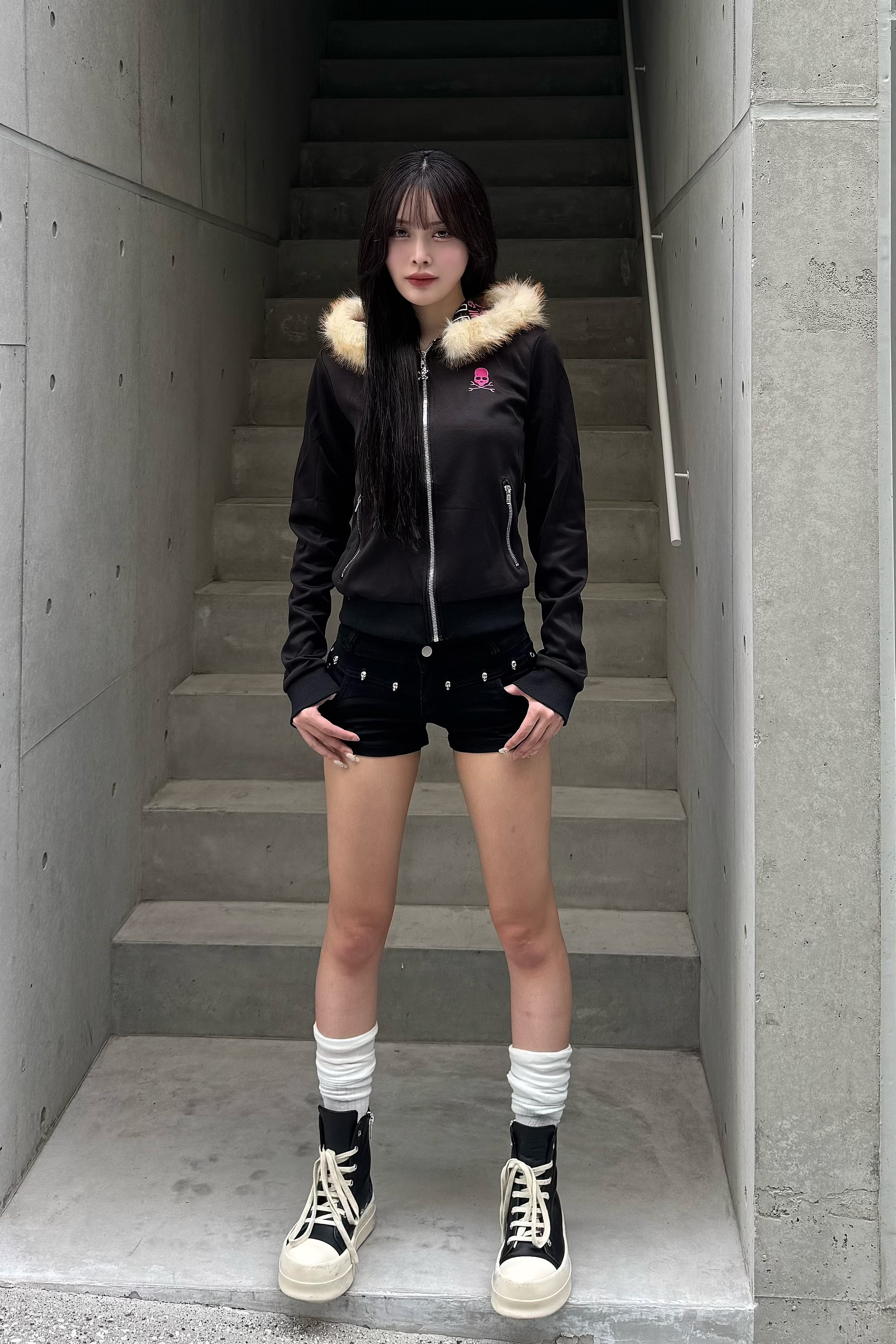 pinkie skull fur zip ZC20946