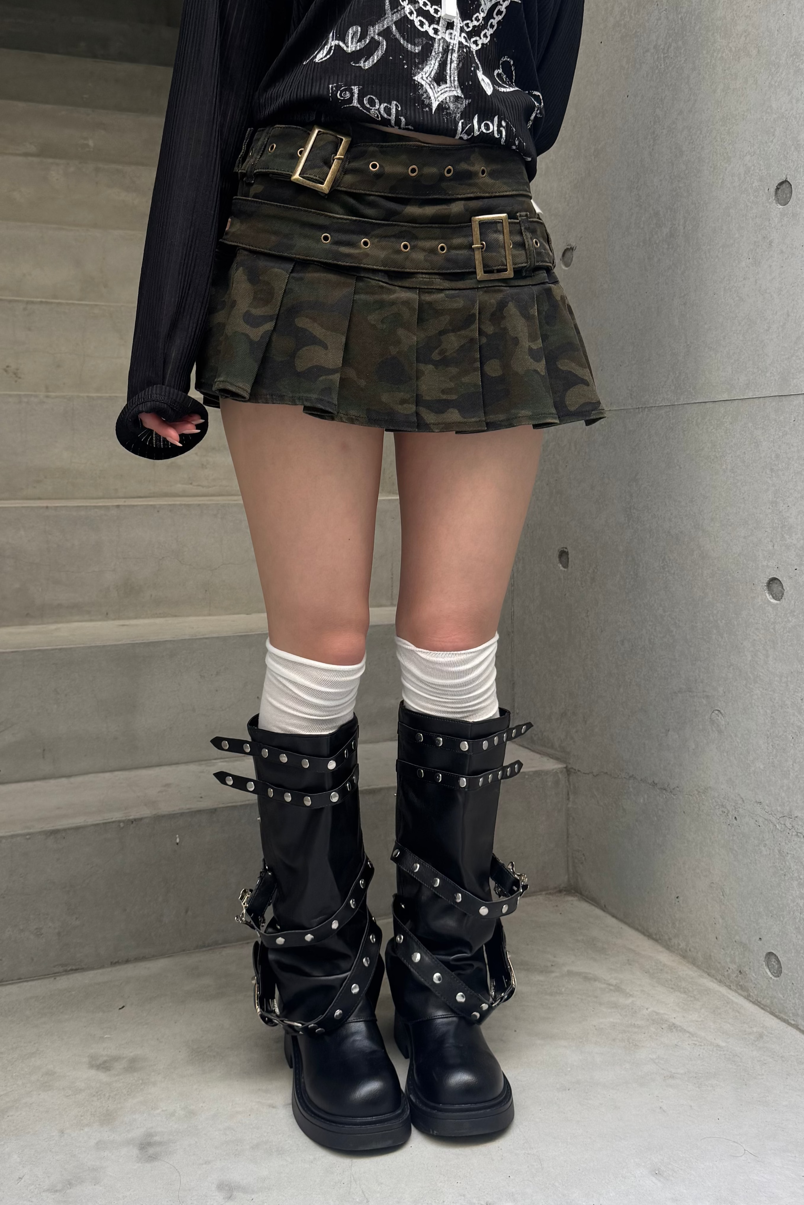 Double Buckle Camo Mini Skirt ZC20944