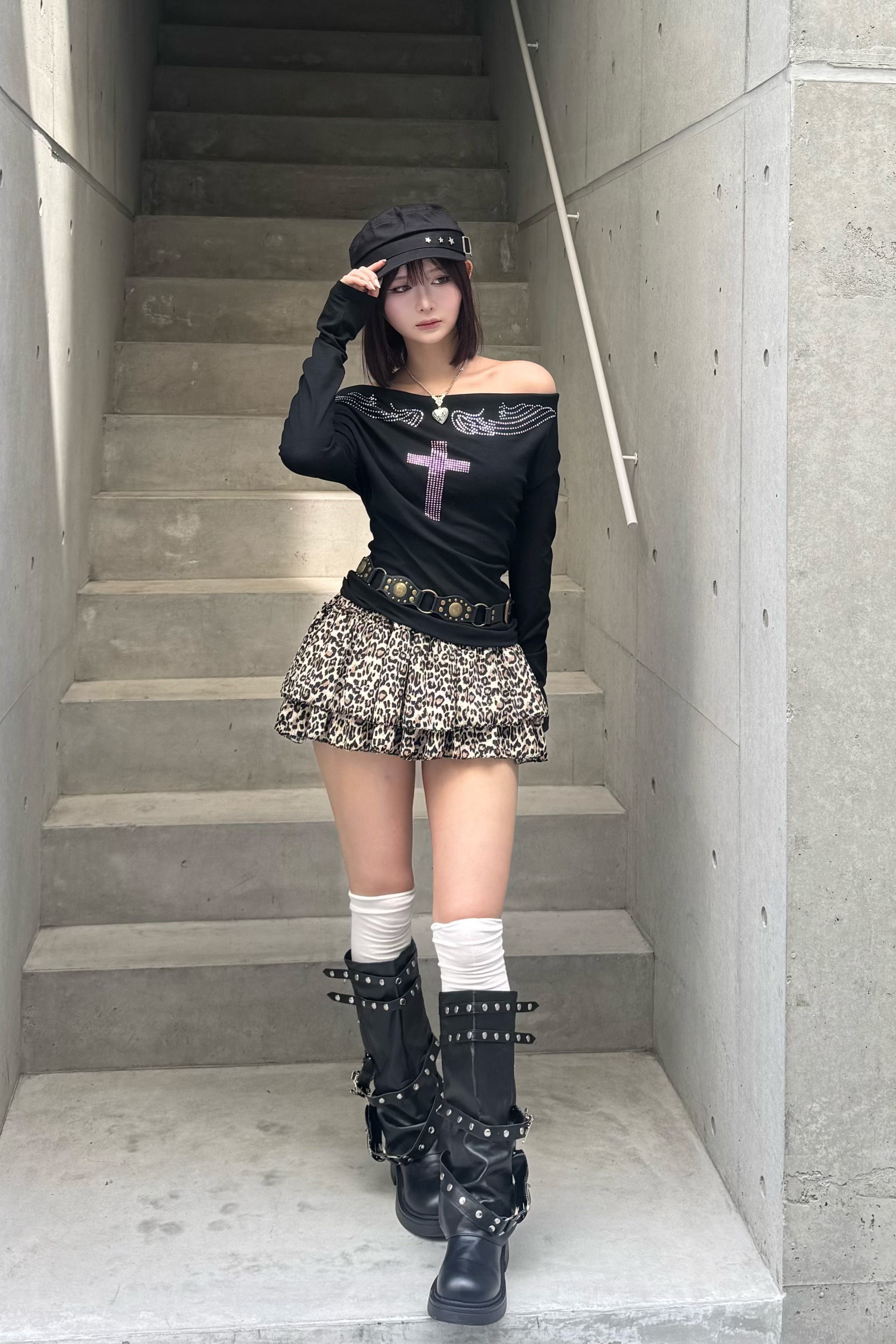 leopard tiered mini skirt ZC20945