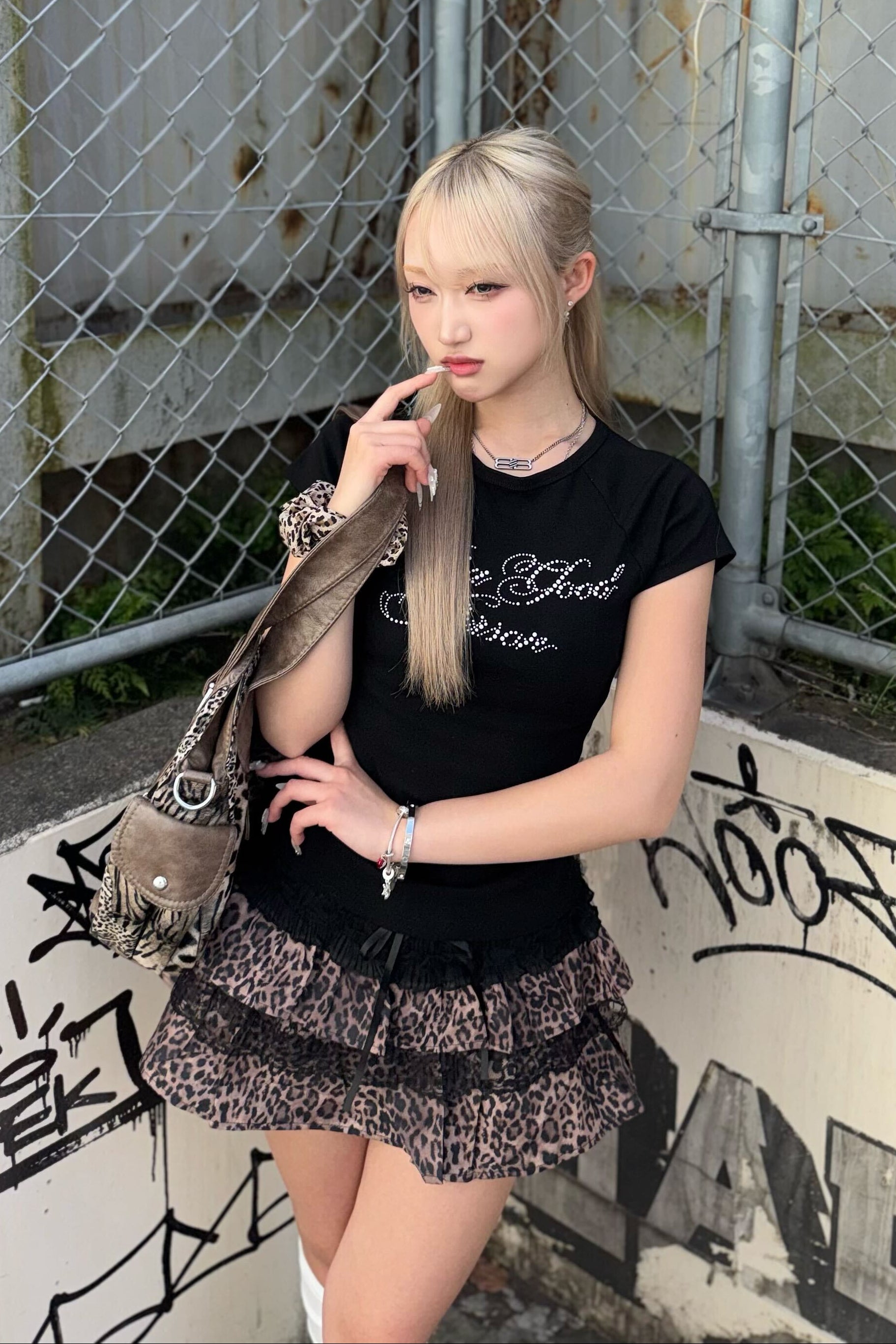 leopard mix skirt ZC19424