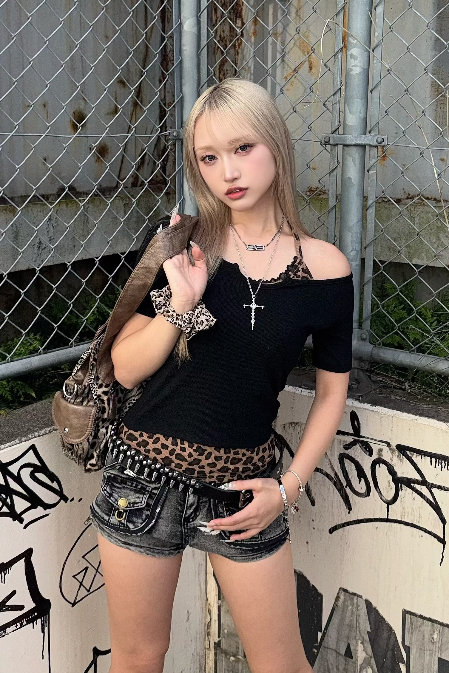 leopard fake layered tops ZC21261