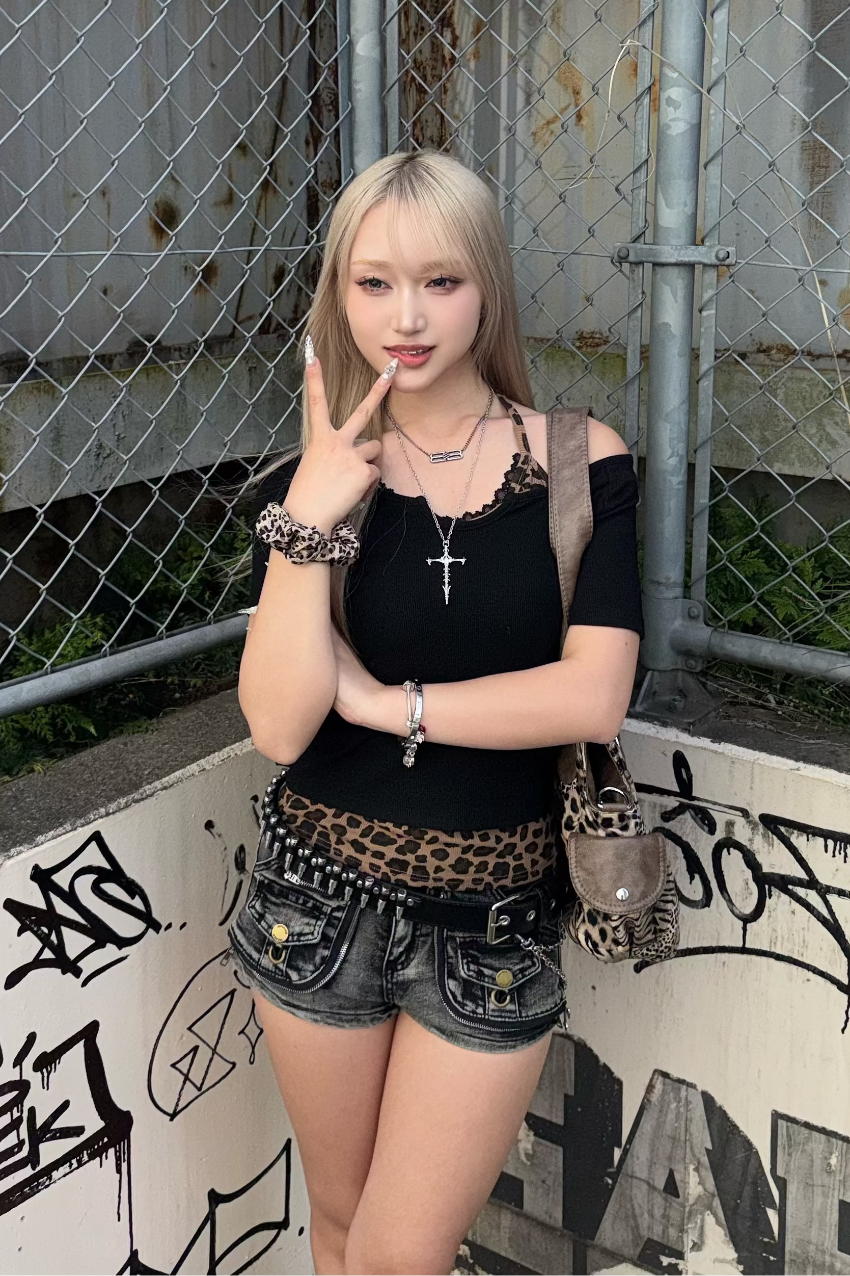leopard fake layered tops ZC21261