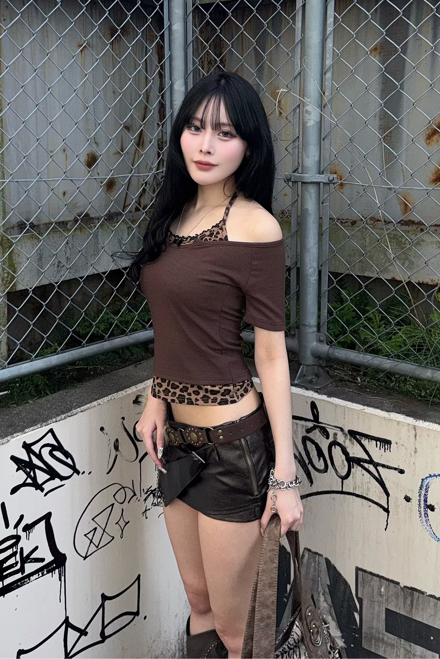 leopard fake layered tops ZC21261