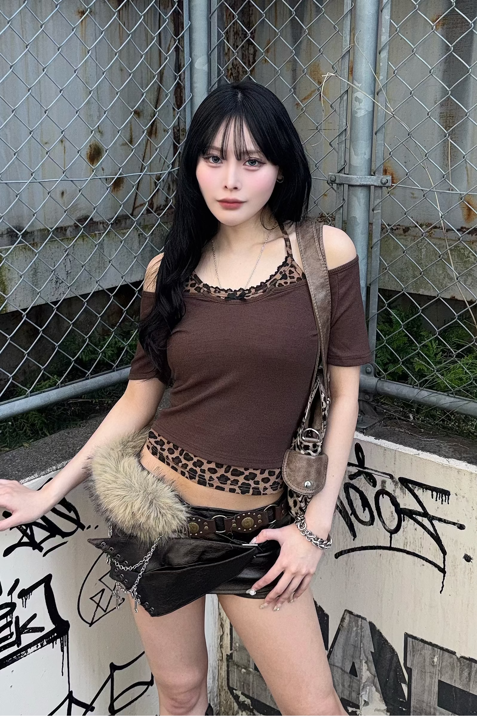 leopard fake layered tops ZC21261