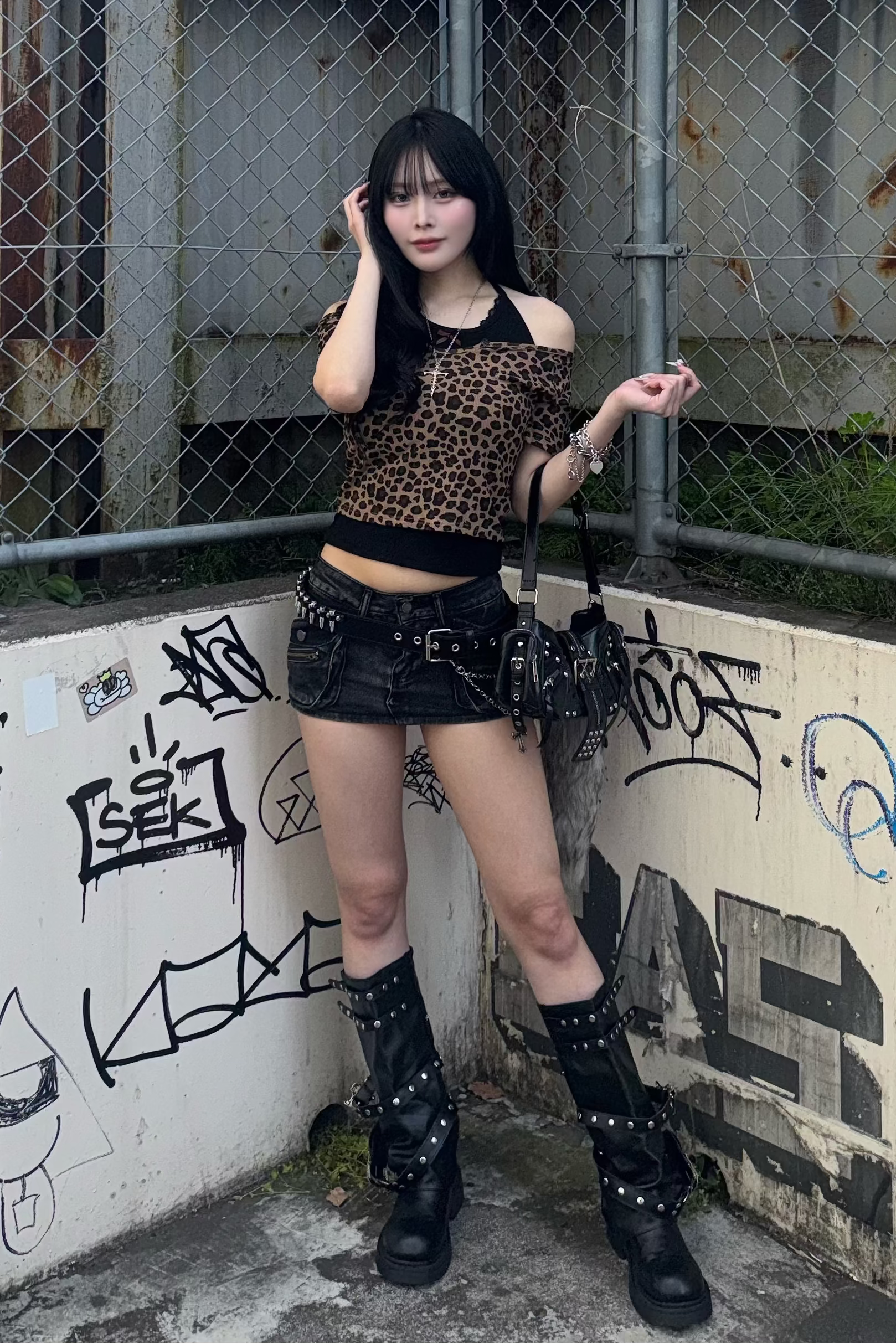 leopard fake layered tops ZC21261