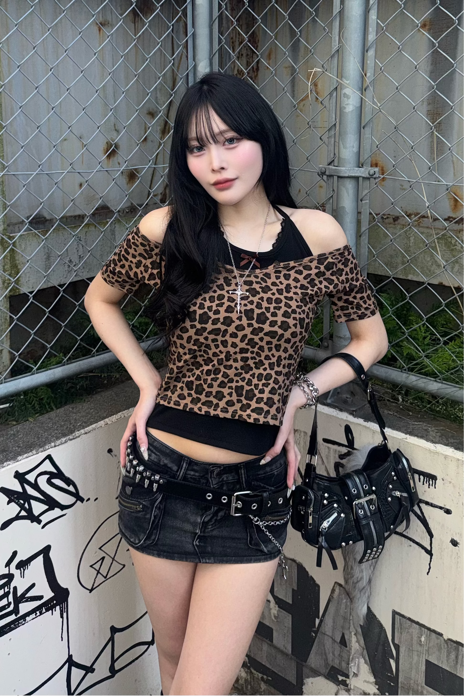 leopard fake layered tops ZC21261
