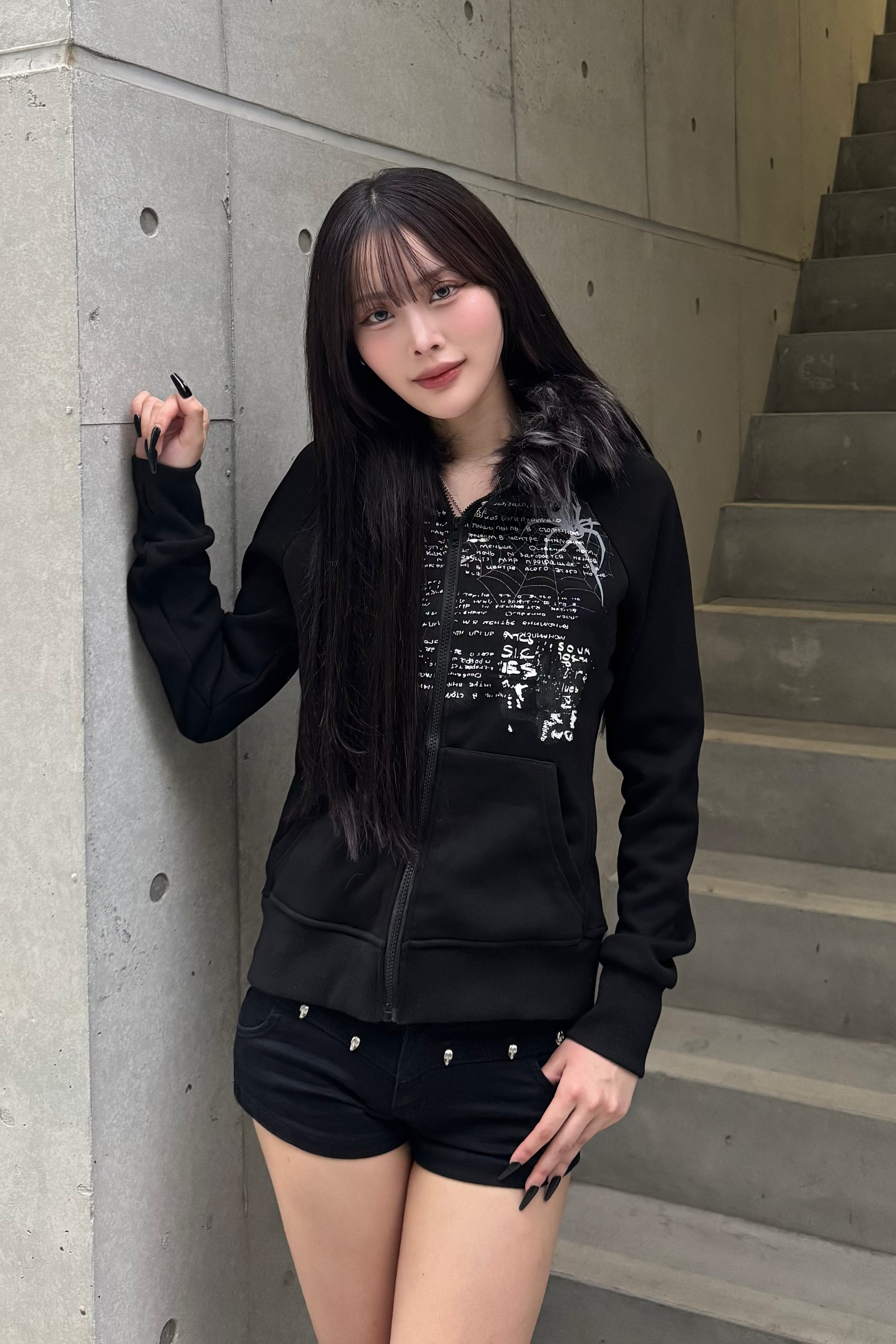 Graffiti spider fur hoodie ZC20949