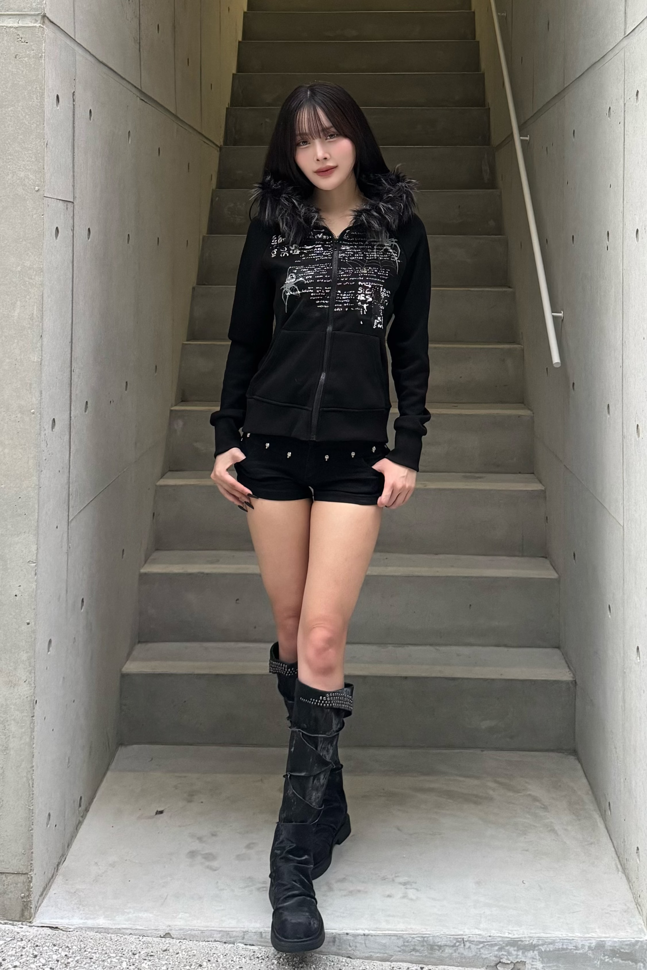 Graffiti spider fur hoodie ZC20949