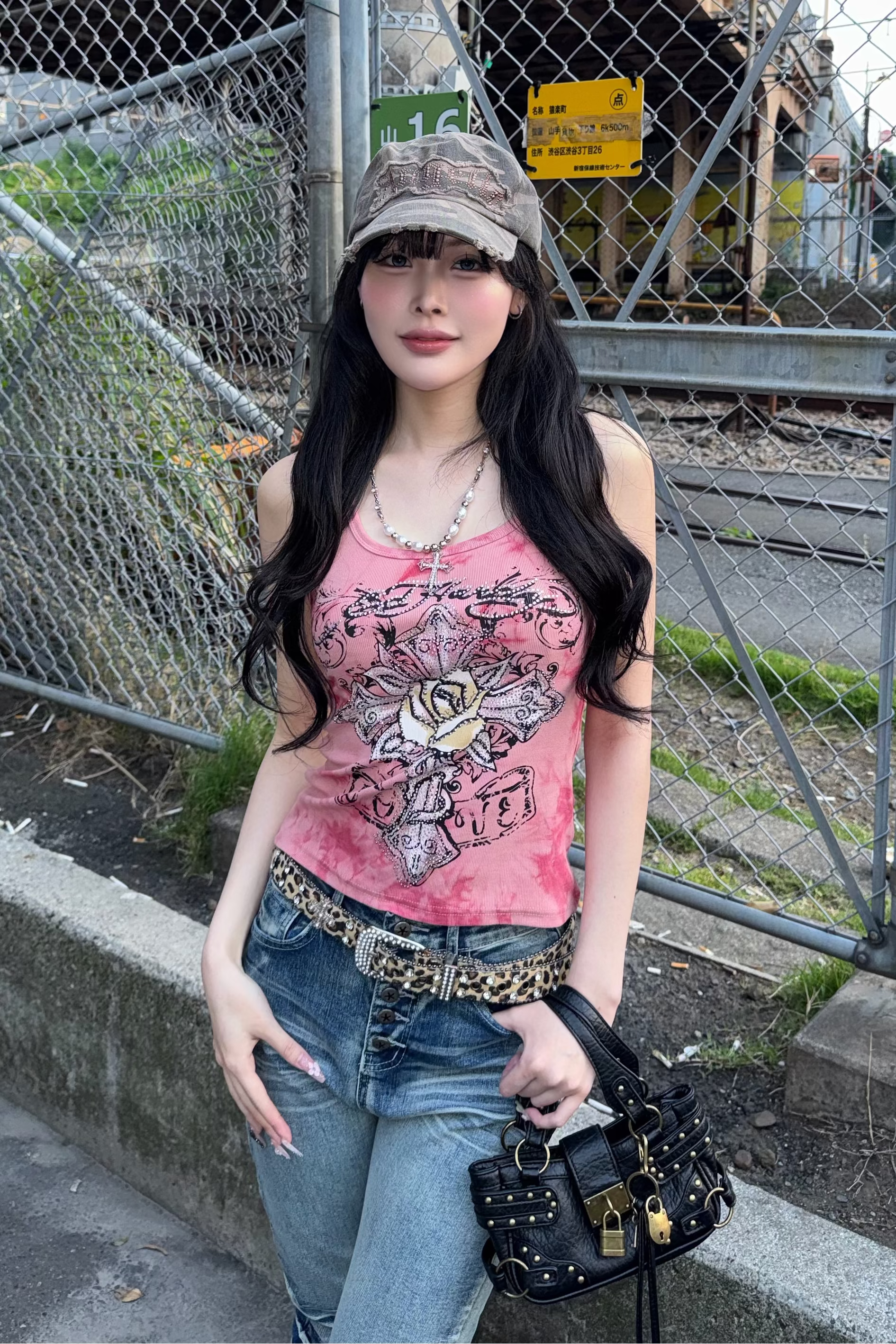 tie dye rose cross tank top ZC21308