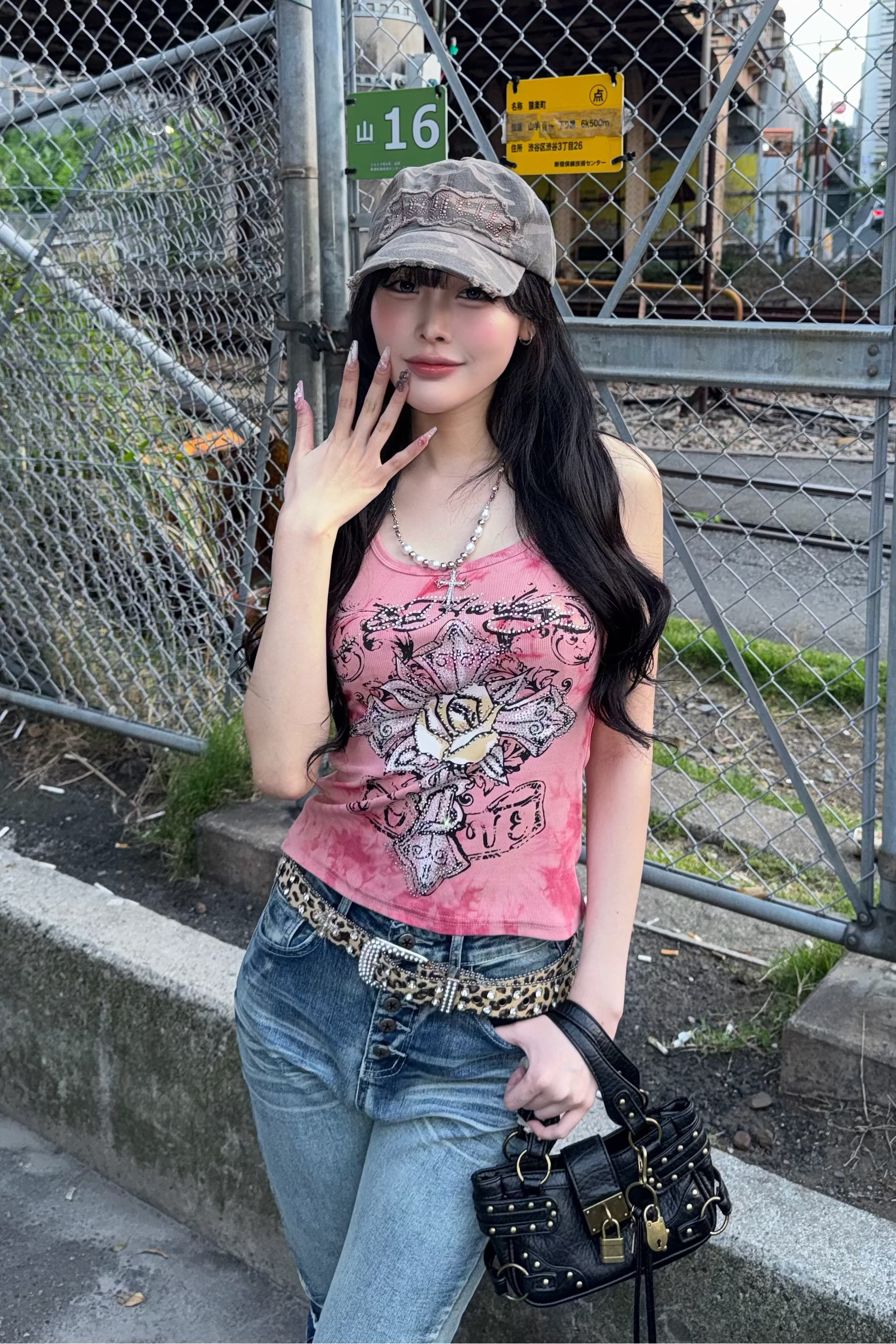 tie dye rose cross tank top ZC21308