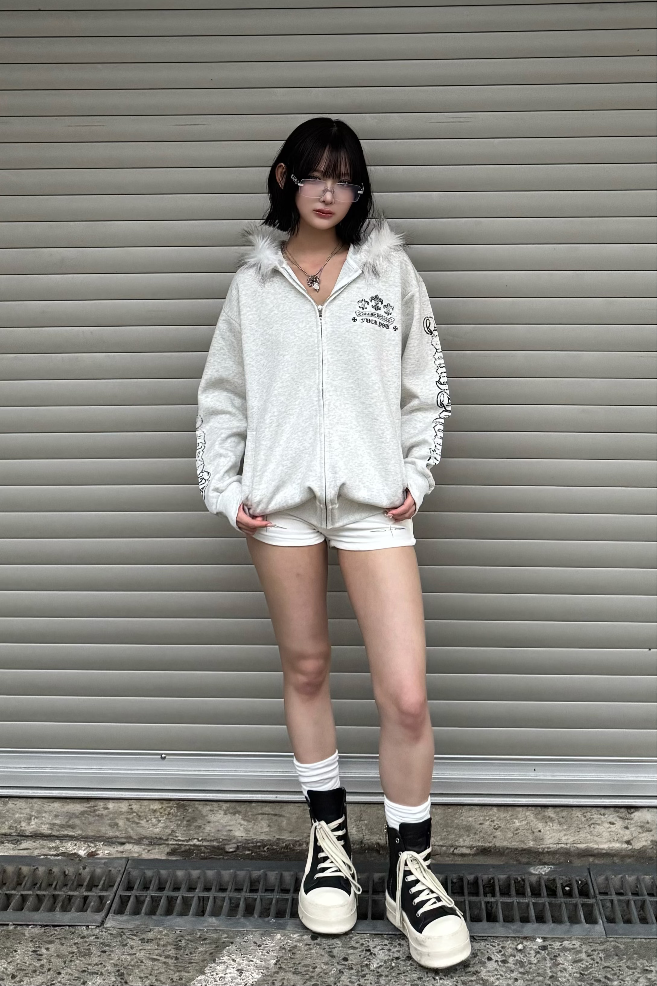 cross design fur zip ZC21033
