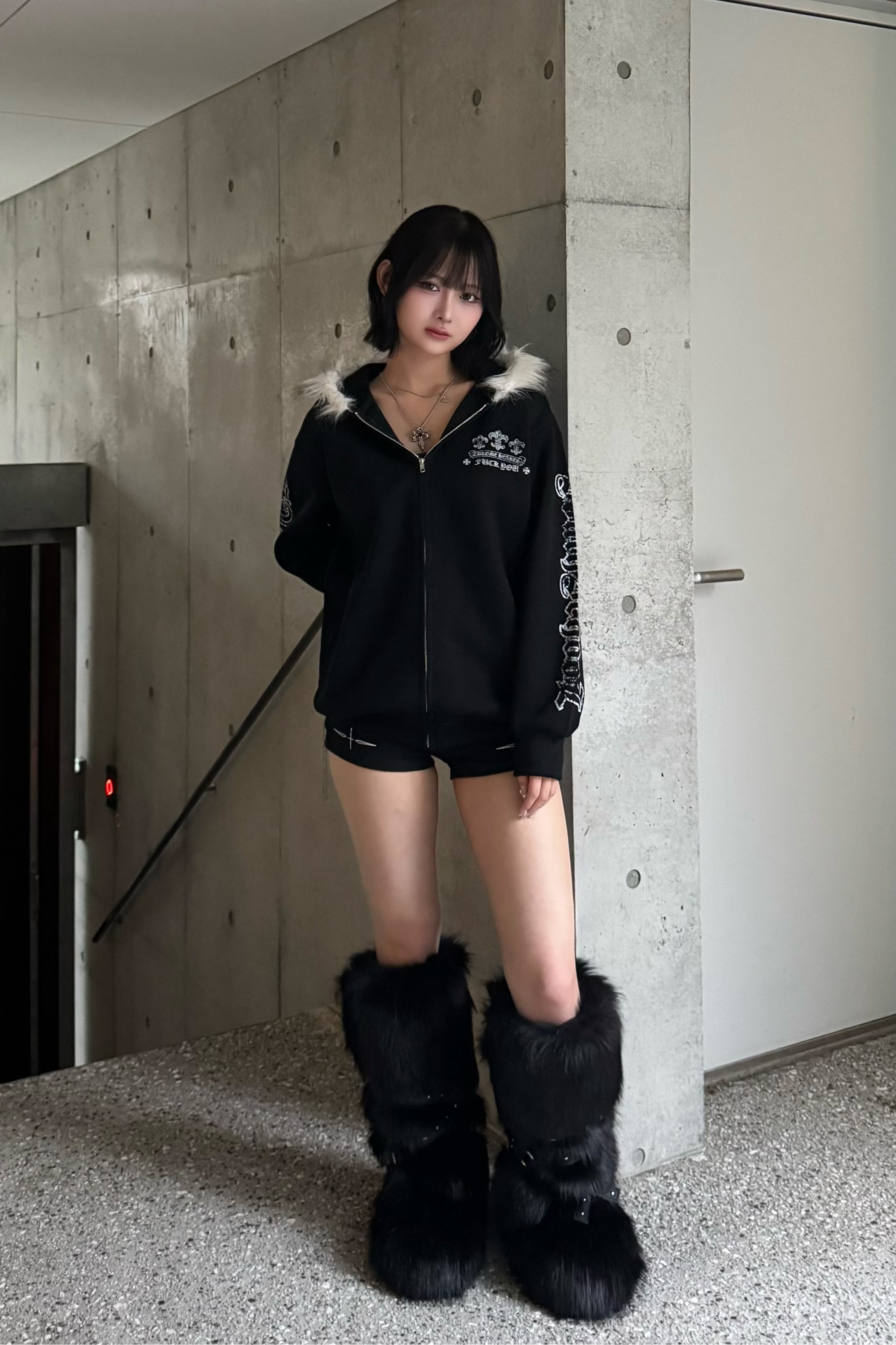 cross design fur zip ZC21033