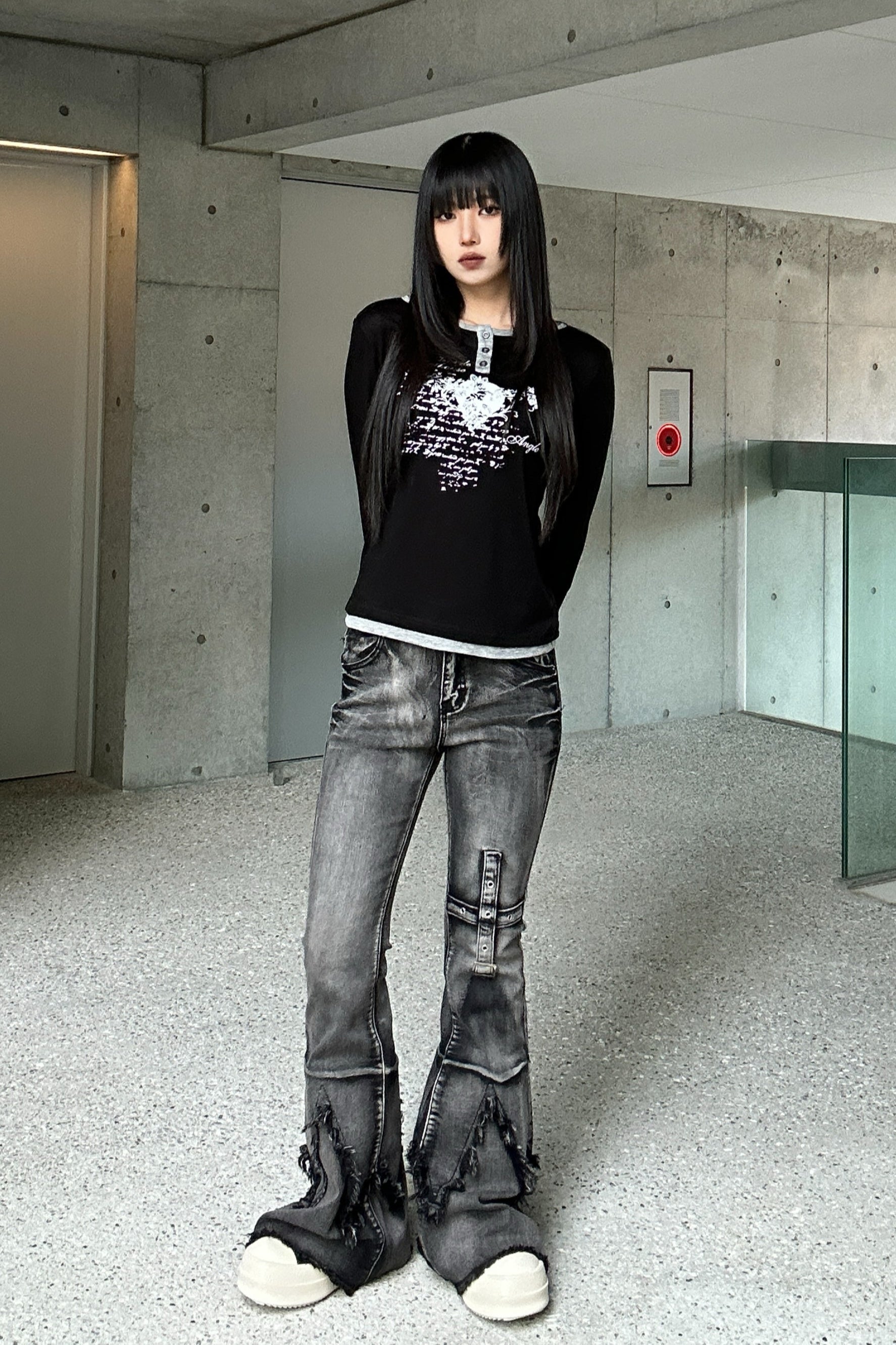 heart print long t-shirt ZC20778