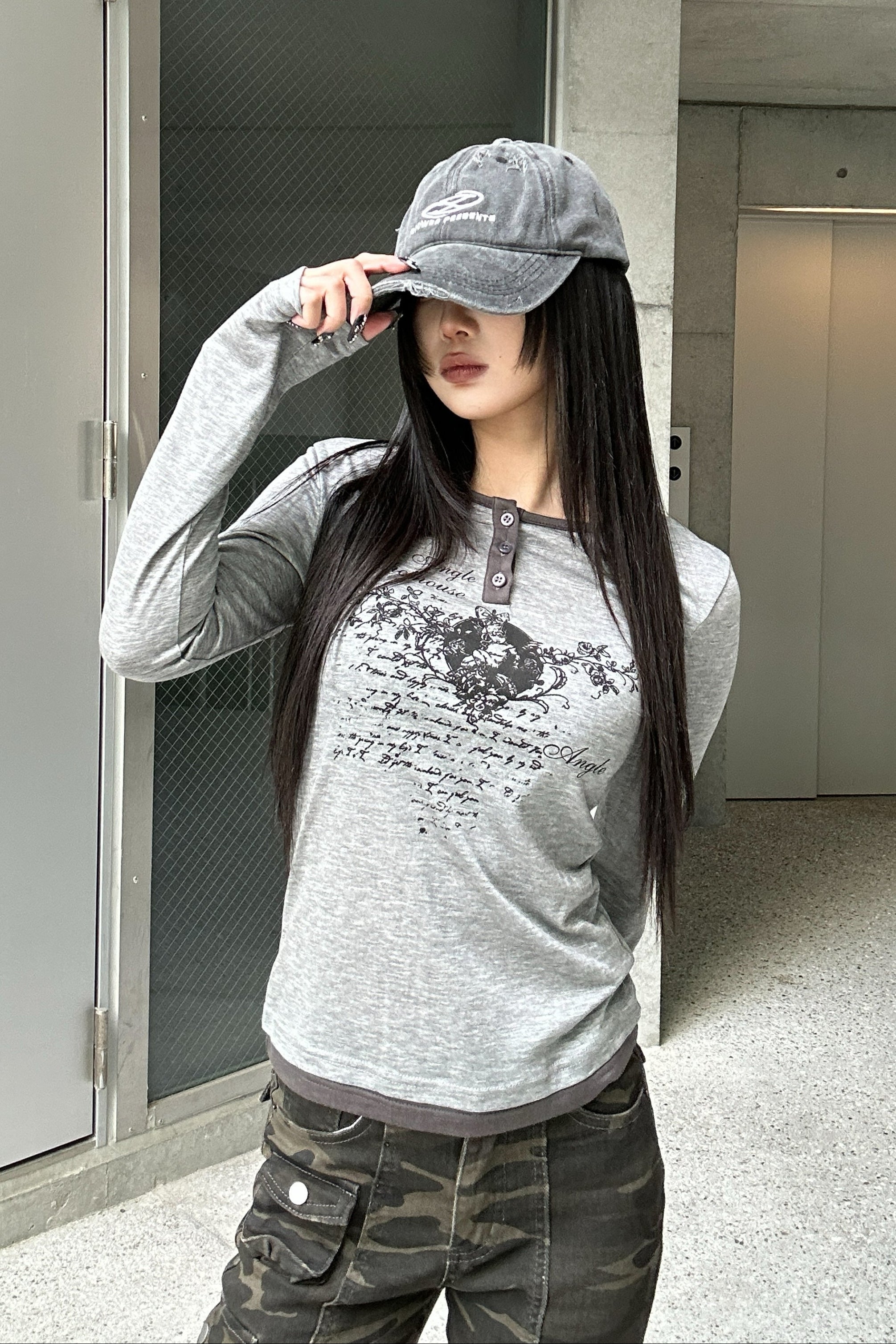 heart print long t-shirt ZC20778